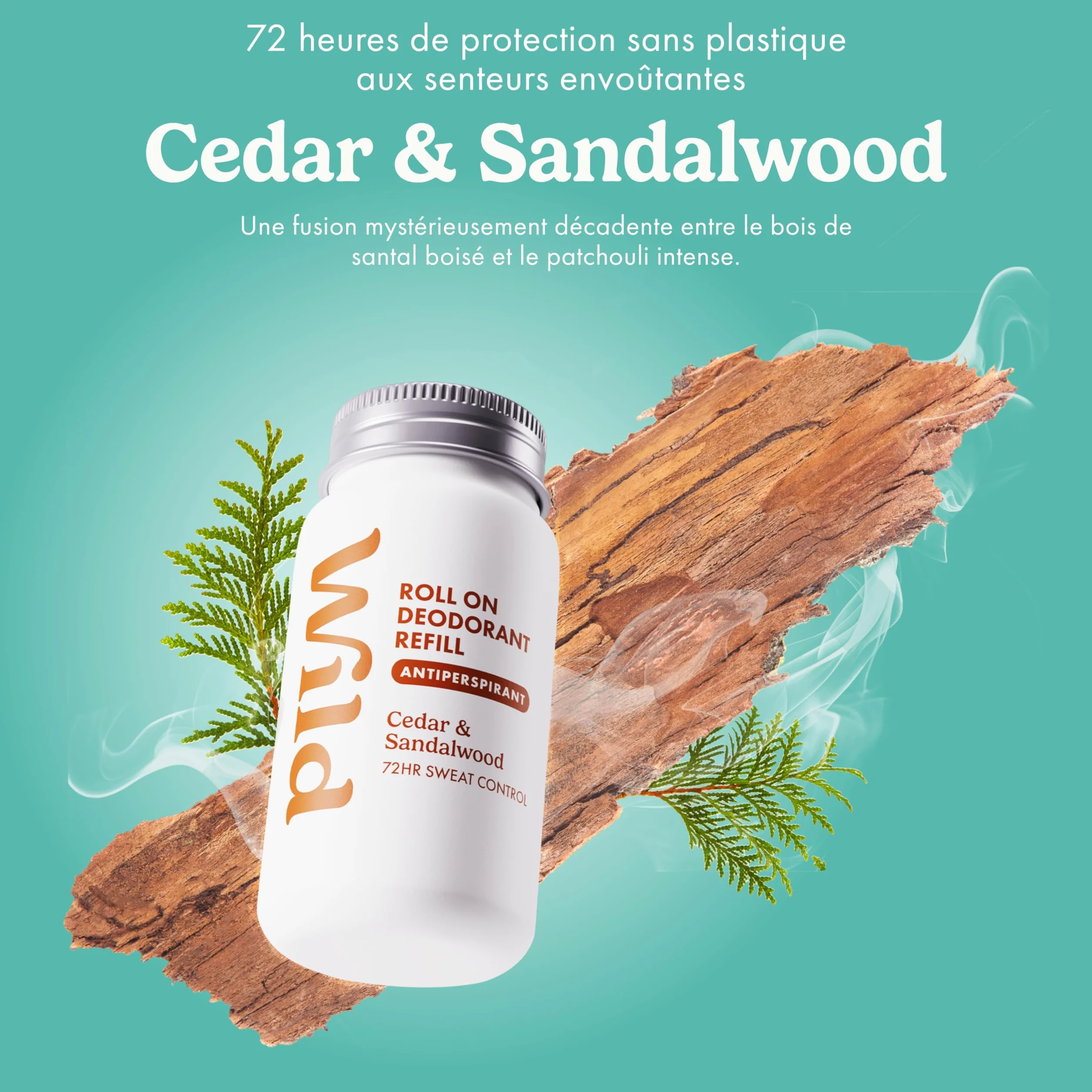Wild Lot de Recharges de Déodorant Anti-Transpirant pour Homme - Protection 72 h - 90% d'Ingrédients Naturels et Vegan - Convient aux Peaux Sensibles - Amber & Oud, Thunderstorm, Cedar & Sandalwood