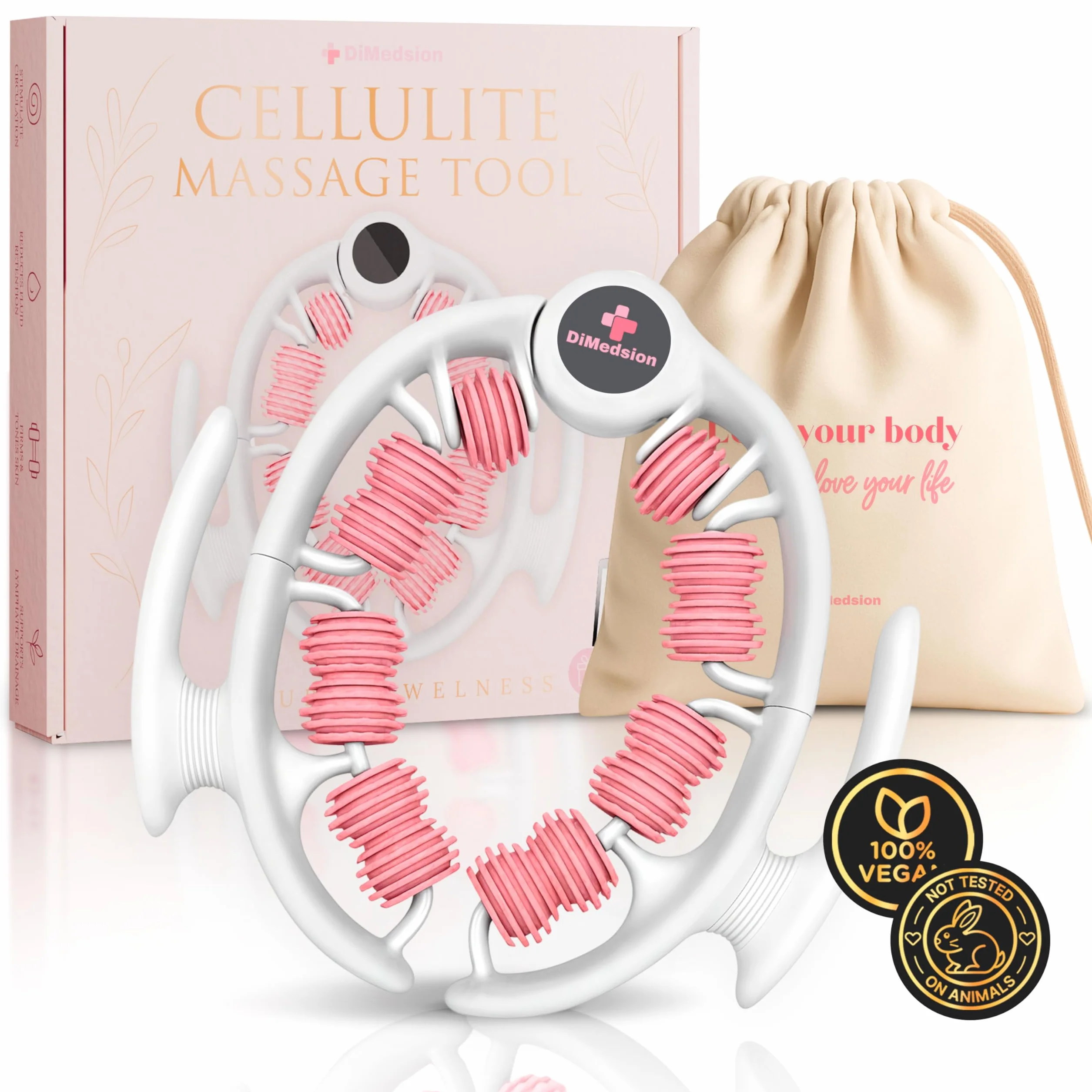 Masseur anti cellulite avec 14 roulettes pour drainage lymphatique des jambes, cuisses et fesses, rouleau de massage anticellulite pour stimuler la circulation et réduire l’aspect cellulite