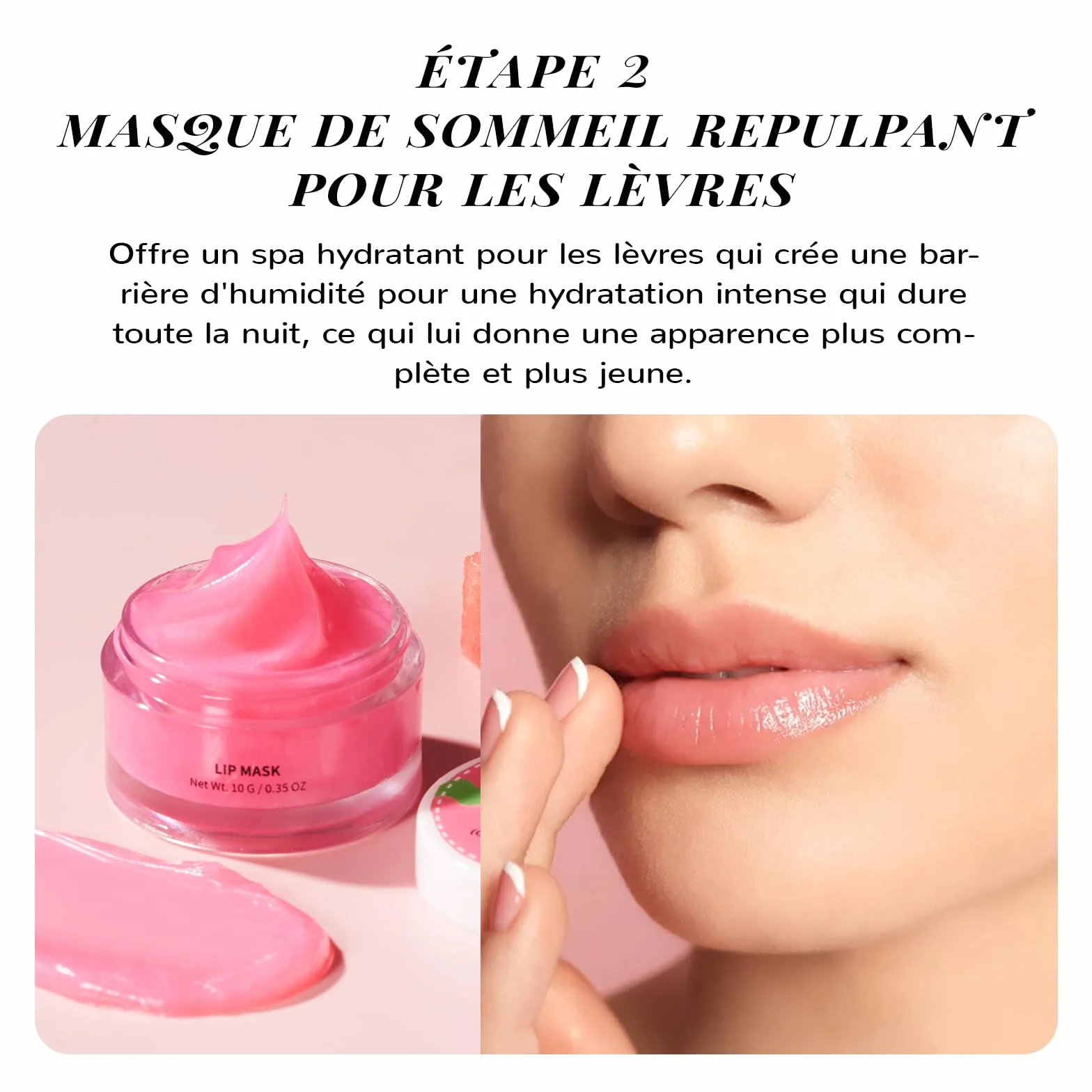 Coffret gommage et baume à lèvres, masque de nuit aux céramides et à la pastèque, soin lèvres sèches et gercées