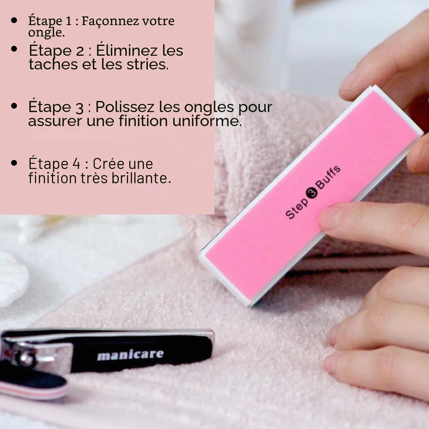 Manicare Bloc de polissage à 4 côtés pour ongles, outil de manucure