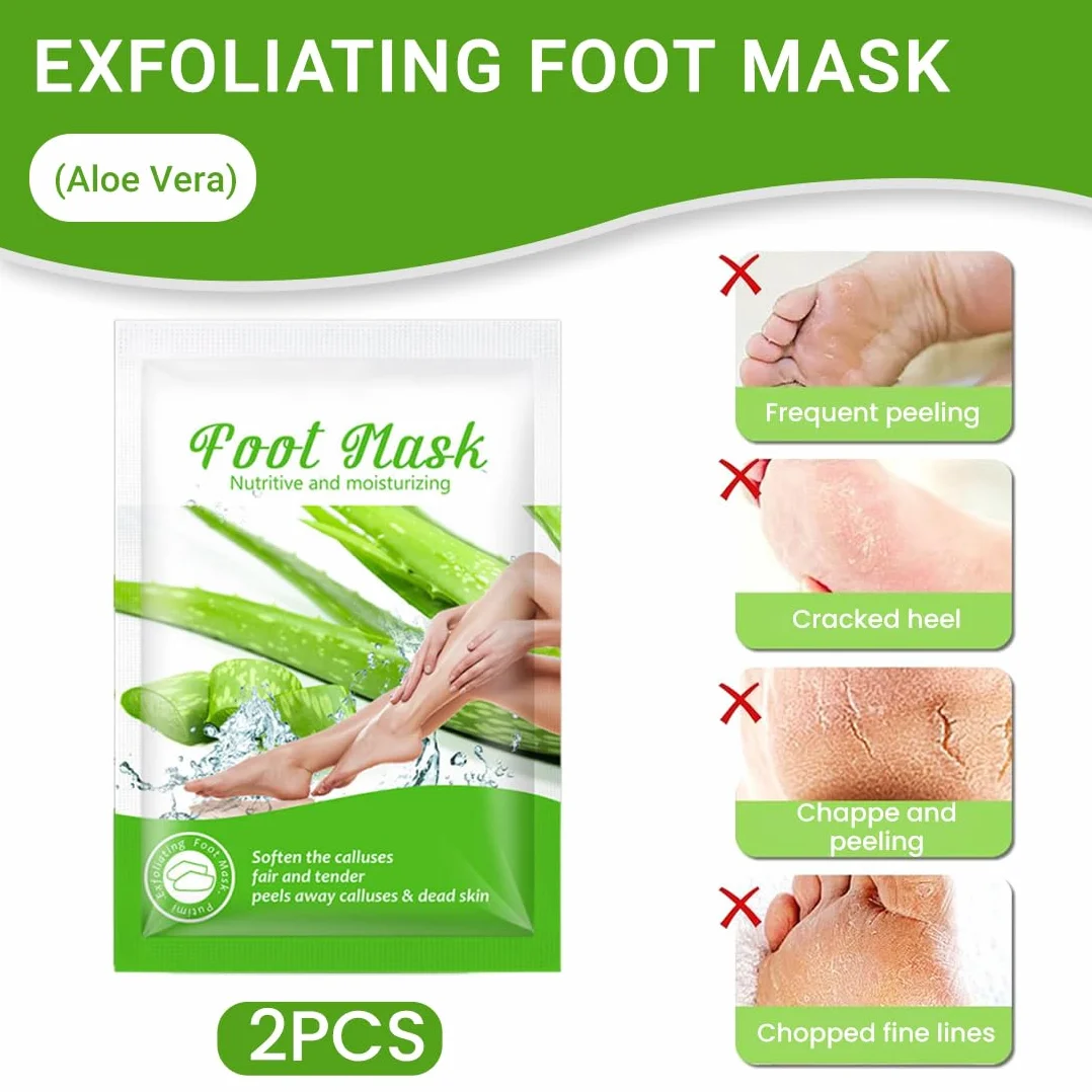 Masque Pieds Peeling Exfoliant Aloe Vera pour Pieds Doux 2 Pièces