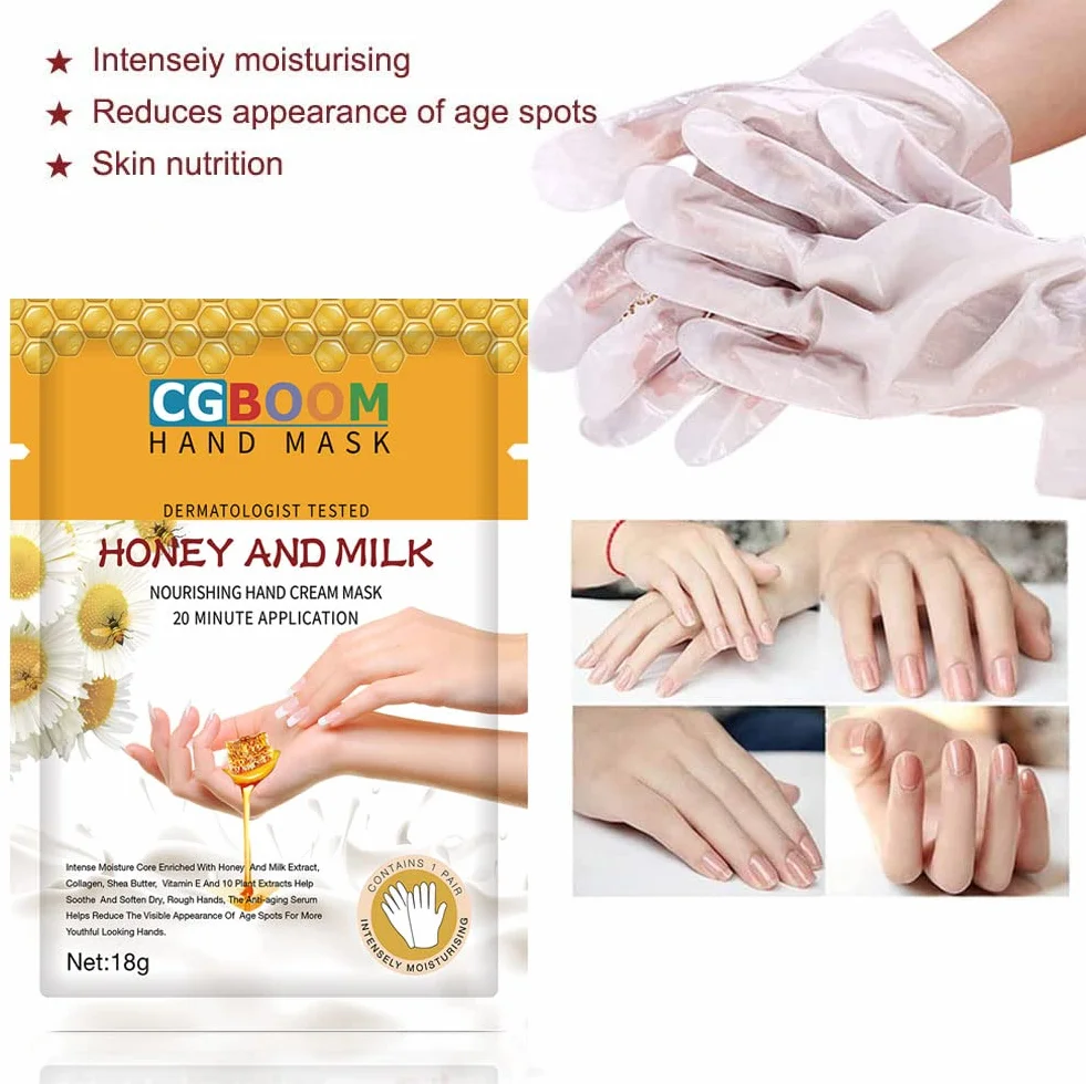 Masques hydratants exfoliants mains lait miel - Gants nourrissants peau sèche craquelée