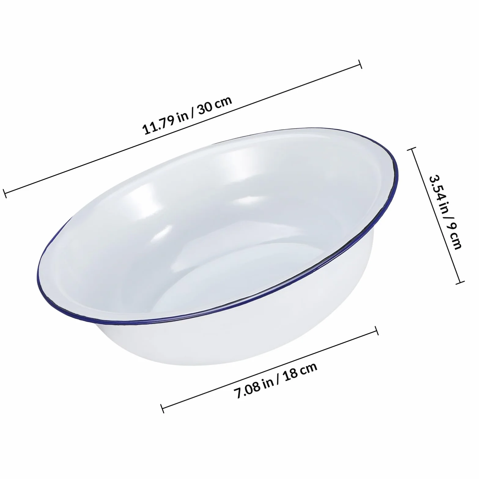 Bain de Pieds en Émail Rétro 30 Cm Bassin de Trempage Blanc Bord Bleu Multifonction pour Bain Pédicure et Lavage du Visage Pieds Solide et Facile à Nettoyer
