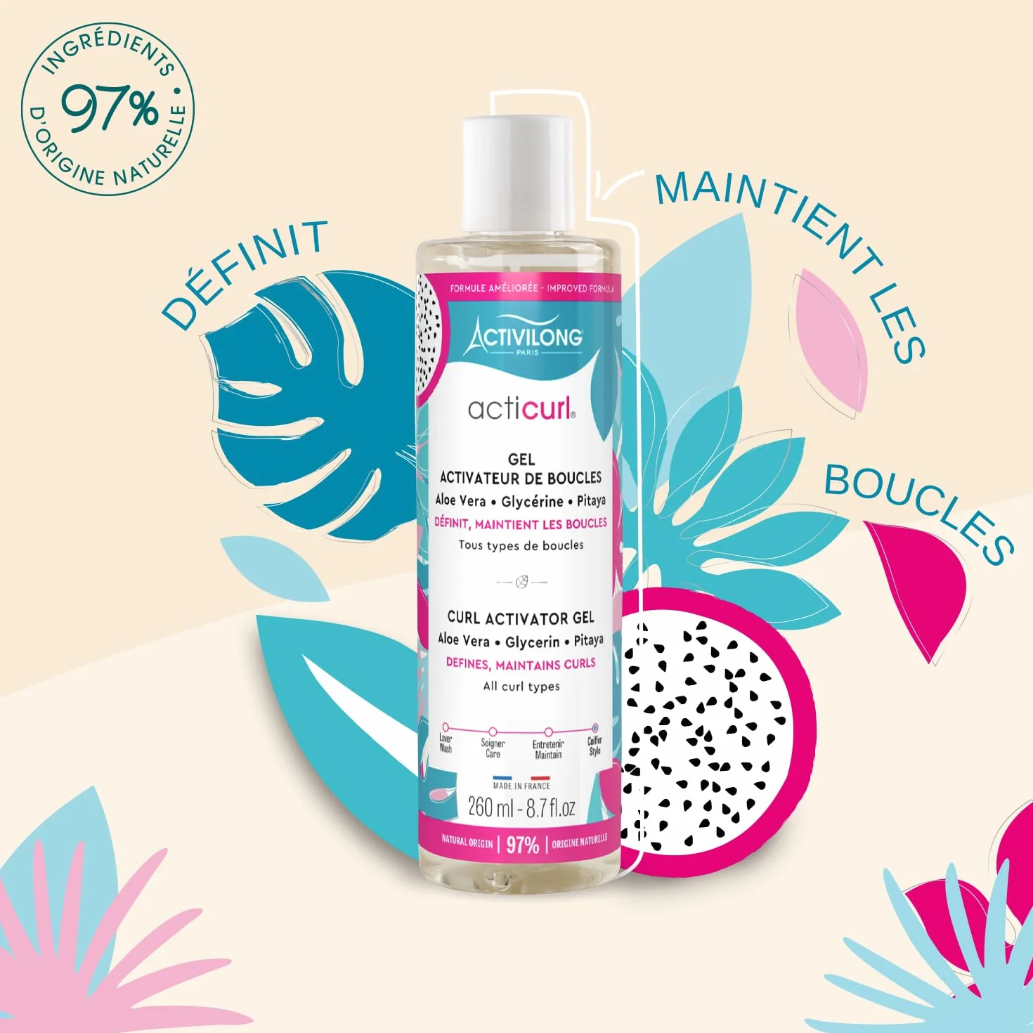 Activilong Gel Activateur De Boucles Acticurl 260ml 97% Ingrédients Naturels Made In France