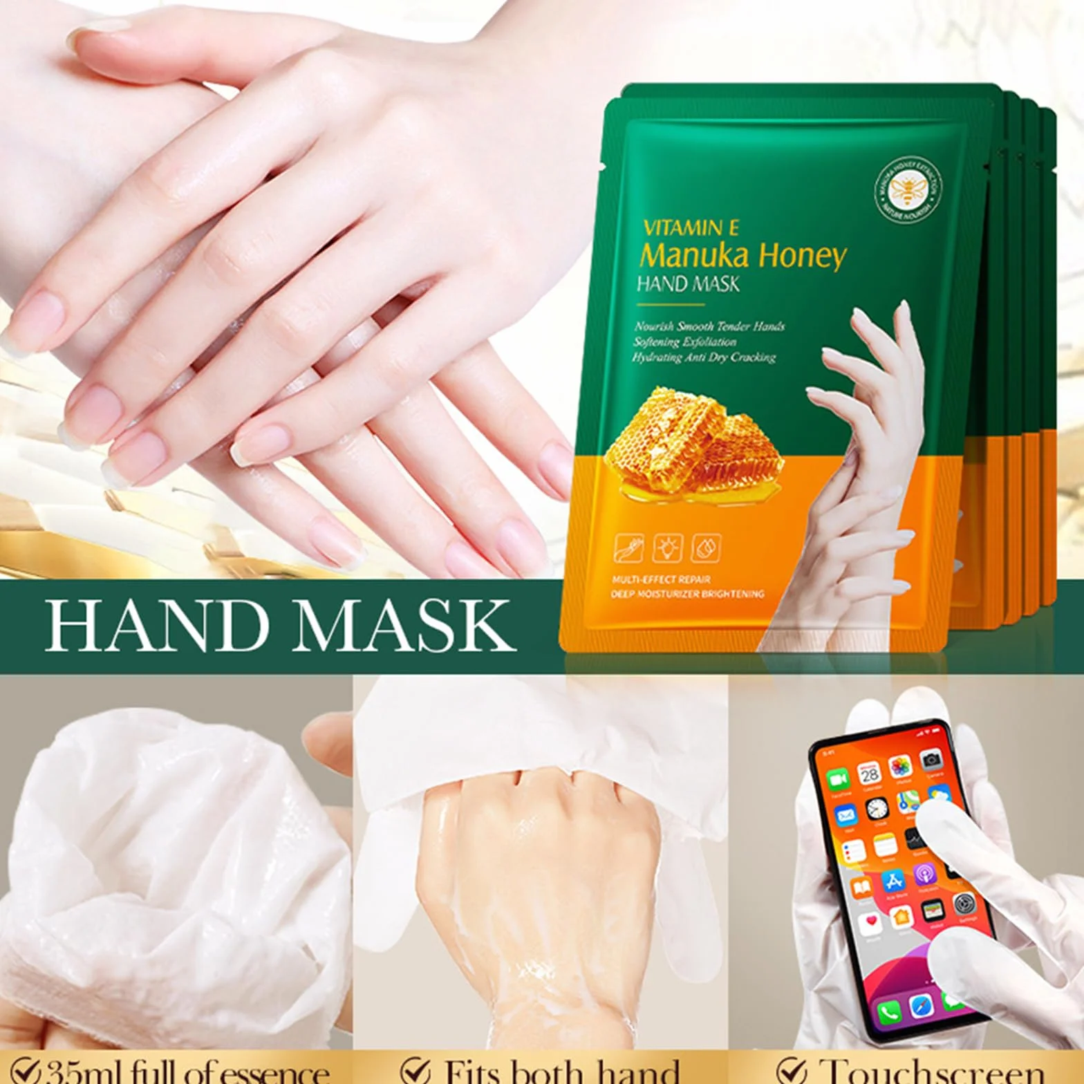 Masque Exfoliant Au Miel Pour Mains, 5 Pièces Gants Nourrissants Peau Sèche