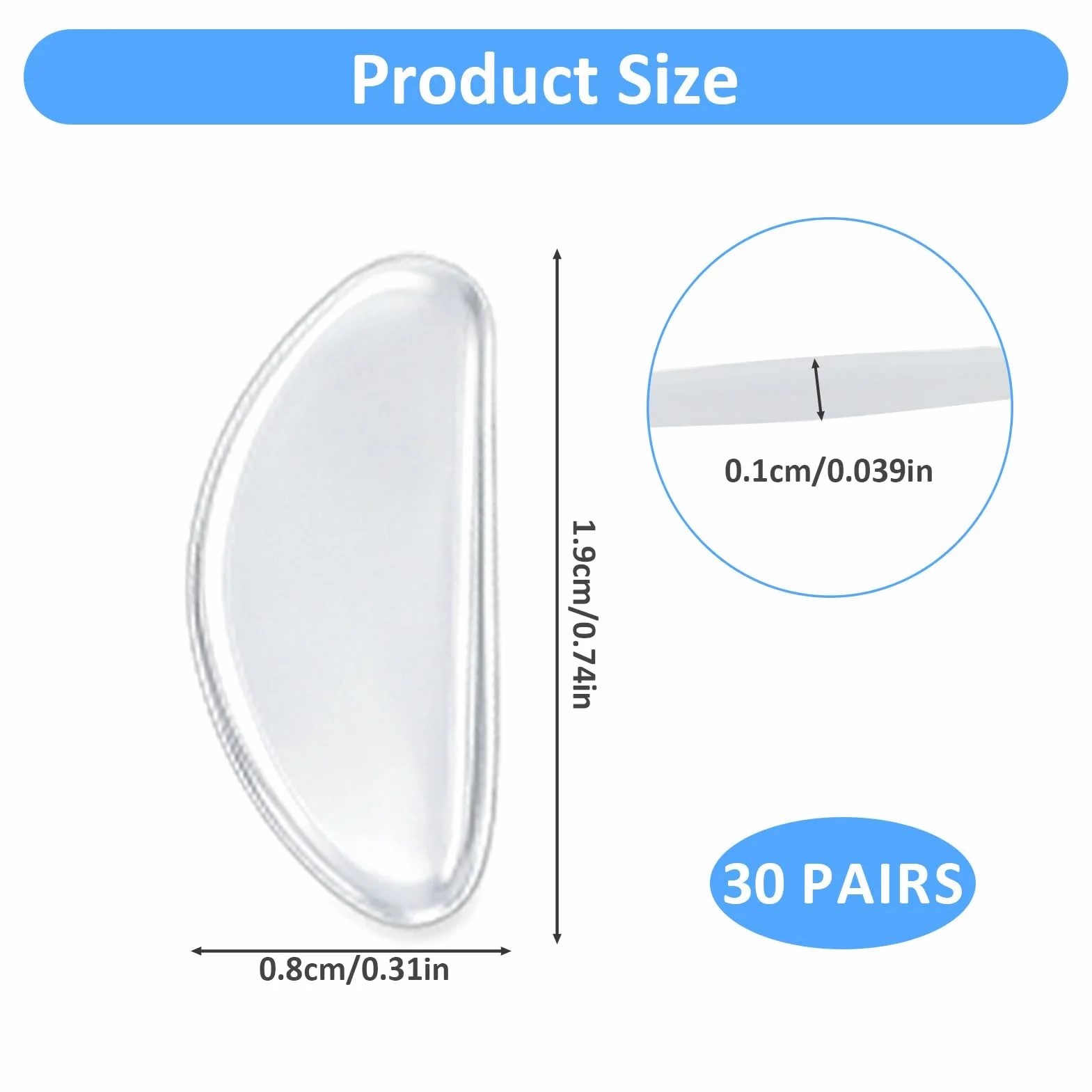 Coussinet Lunettes Nez Silicone Autocollant D-Type 30 Paires Transparent Anti-Glissement Anti-Maquillage