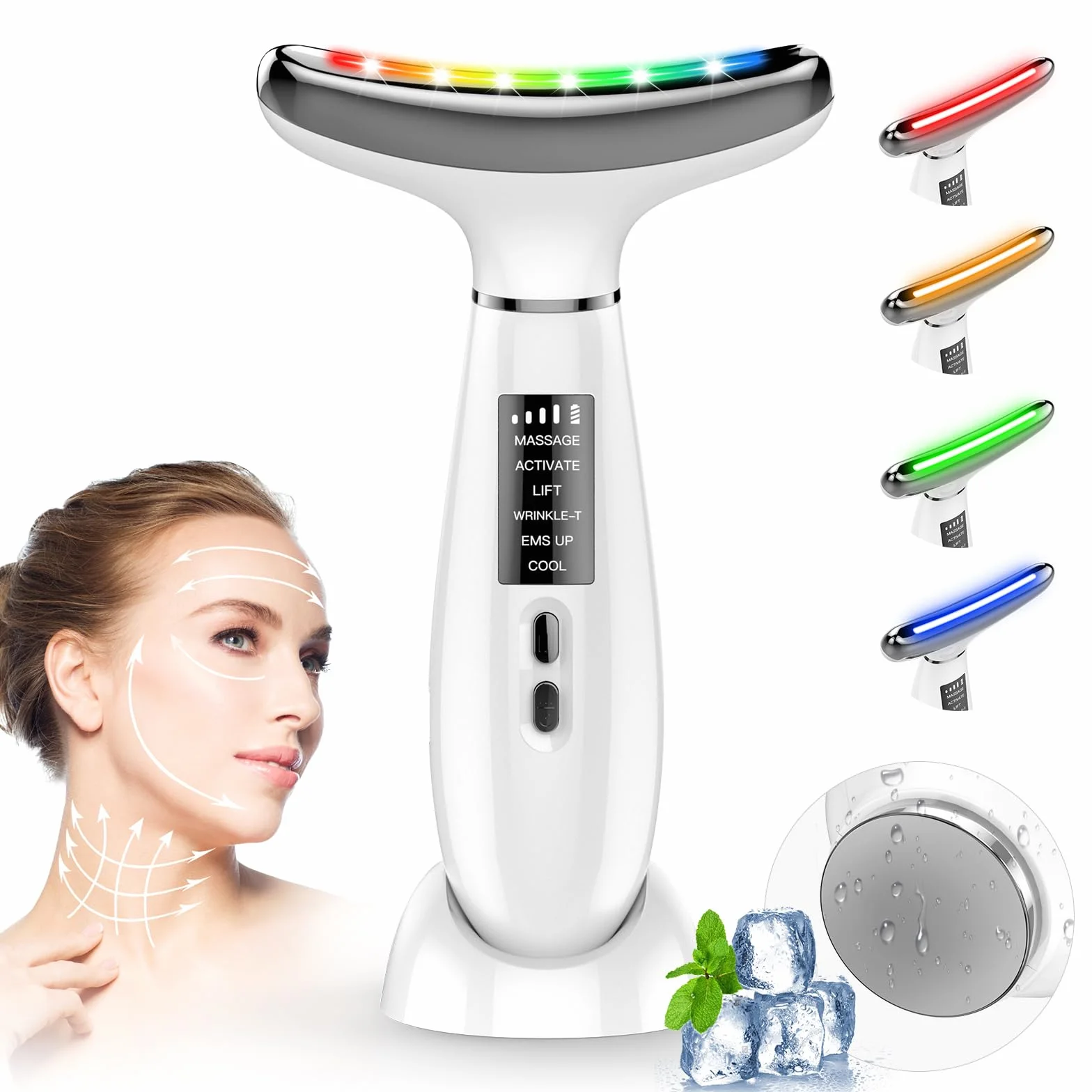 Appareil Anti Rides Visage, Appareil de Beauté à 6 Modes, Température 45 °C pour Les Massage Visage, pour l'anti-âge, Le Lifting et le Raffermissement de la Peau Relâchée (Mode LED 4 couleurs)