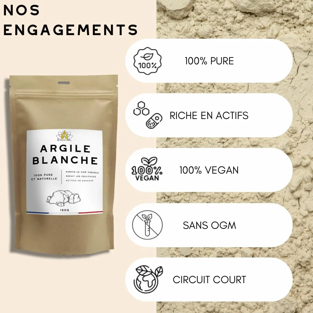 Argile Blanche Kaolin 100% Naturel 150g Cheveux Peaux Pellicules Rougeurs
