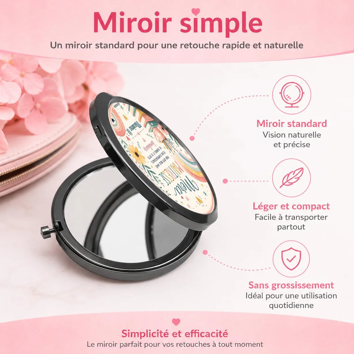 Miroir de Poche Personnalisé Merci Maîtresse – Cadeau Fin d'Année Scolaire – Miroir Compact Femme