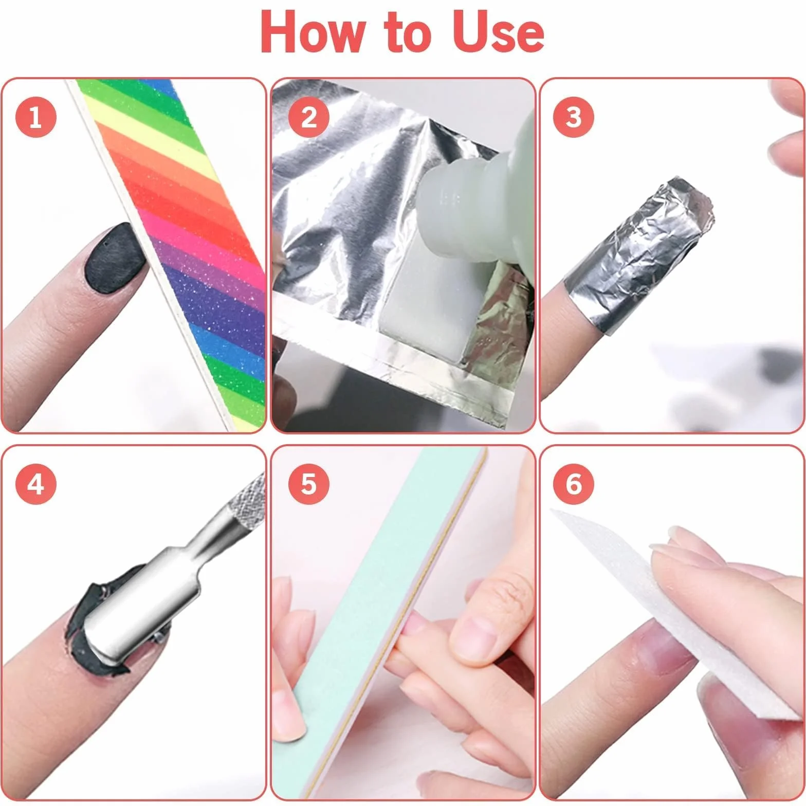 Papillotes en Aluminium Vernis à Ongles Enlever, 200 Pcs Feuille d'aluminium Dissolvant avec Poussoir à Cuticules