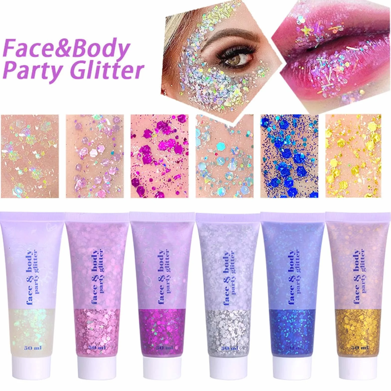 Prreal Body Glitter Gel 50ml Paillettes Visage Shimmer Liquide Fard Paupières Chunky Holographique Laser Poudre Festival 06 Blanche
