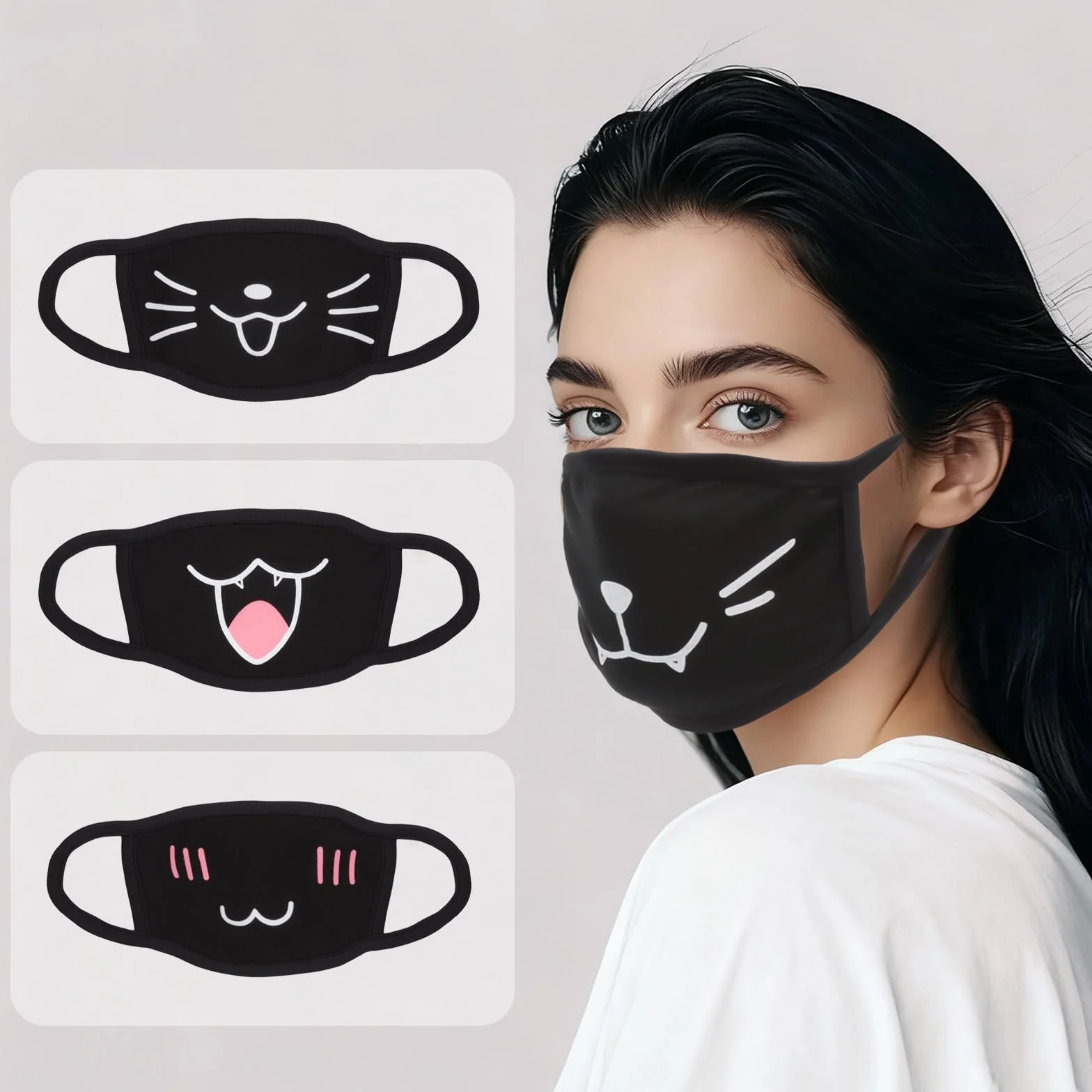 Masque Anime 4 Pièces Femboy Anti-Poussière Coton Réutilisable Cosplay Manga Cartoon Lavable