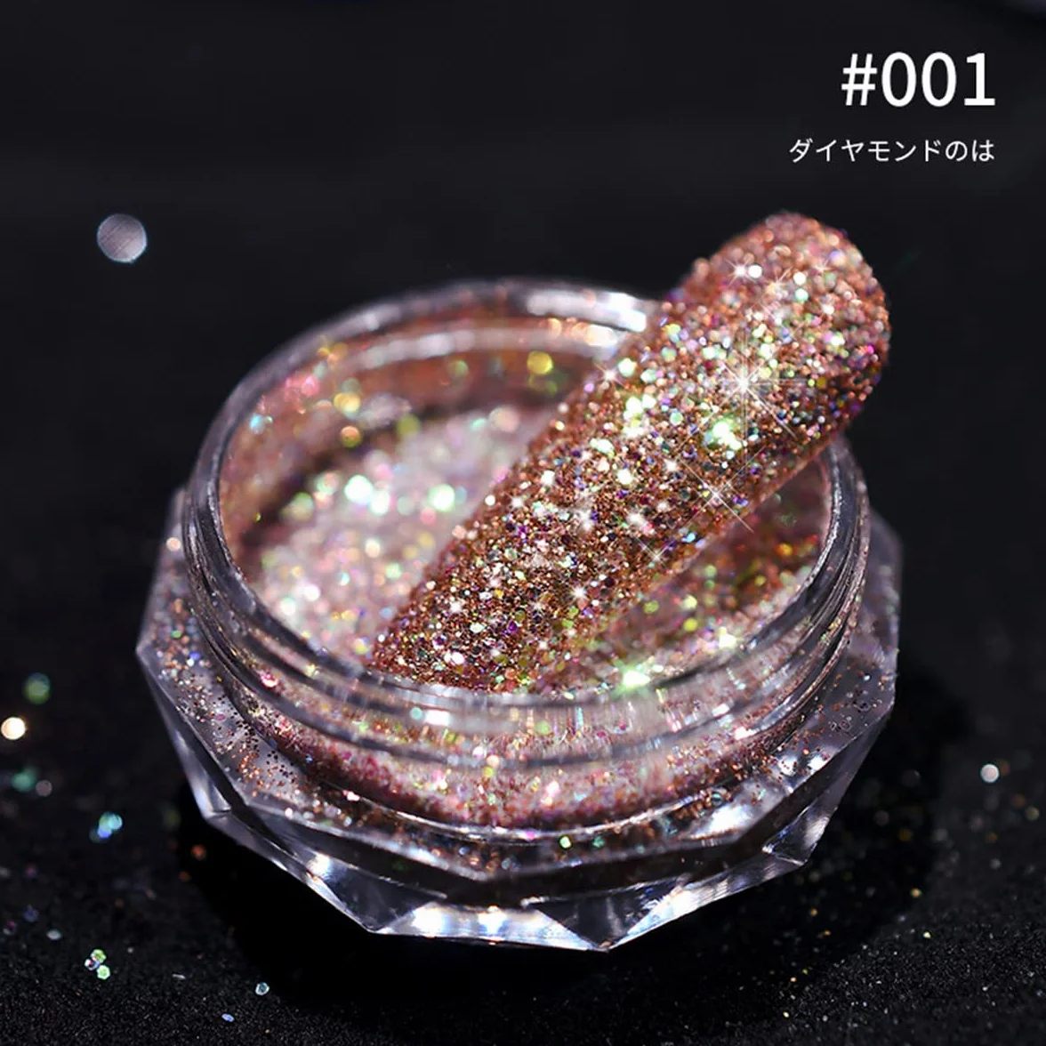 Paillettes Poudre Ongles 8Pcs Diamant Glitter Nail Art Décoration