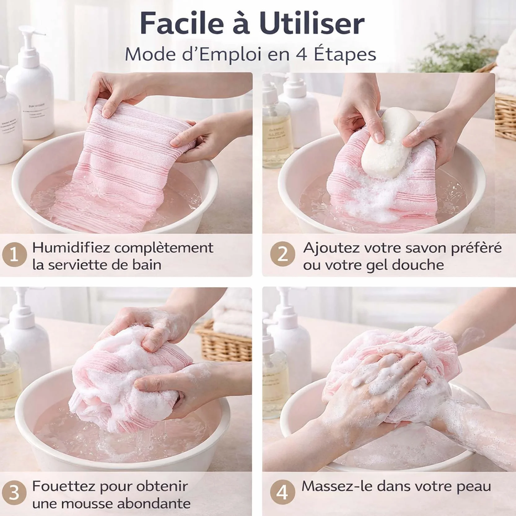 Ecovia Serviette Exfoliante Douche Exfoliation Douce Séchage Rapide Facile à Nettoyer Durable