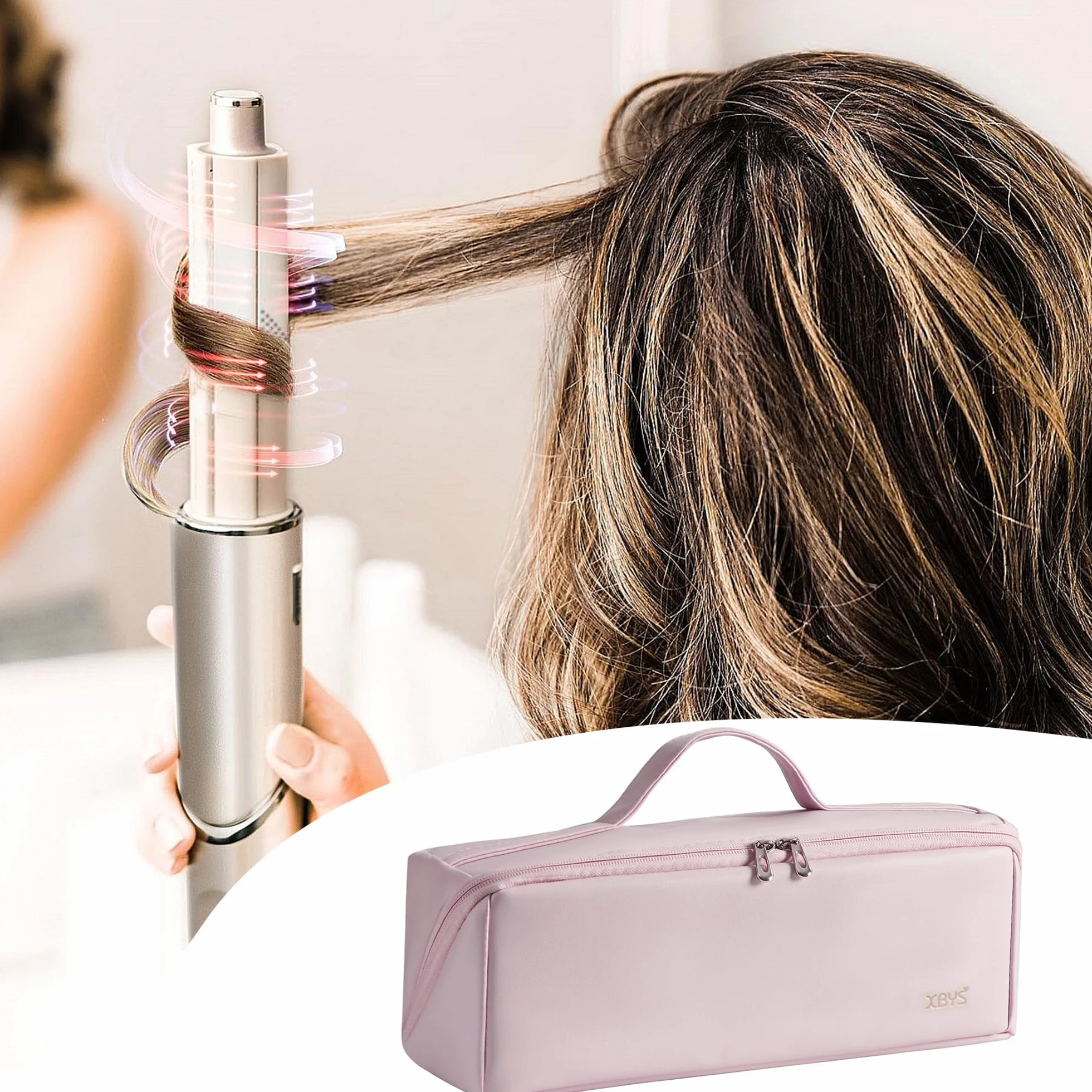 Veki Sac de Rangement Compatible avec Dyson Airwrap Styler et Shark, Étui de Transport de Voyage Portable pour Dyson Supersonic, Sac de Voyage Étanche pour Dyson Sèche-Cheveux et Accessoires (Rose)