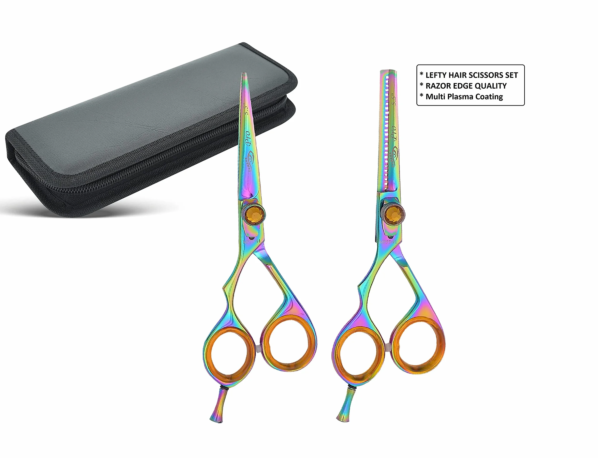 Kit de ciseaux de coupe de cheveux professionnels pour gaucher - 14 cm - Ciseaux à texturer et à effiler pour coiffure et barbier - Pour homme et femme