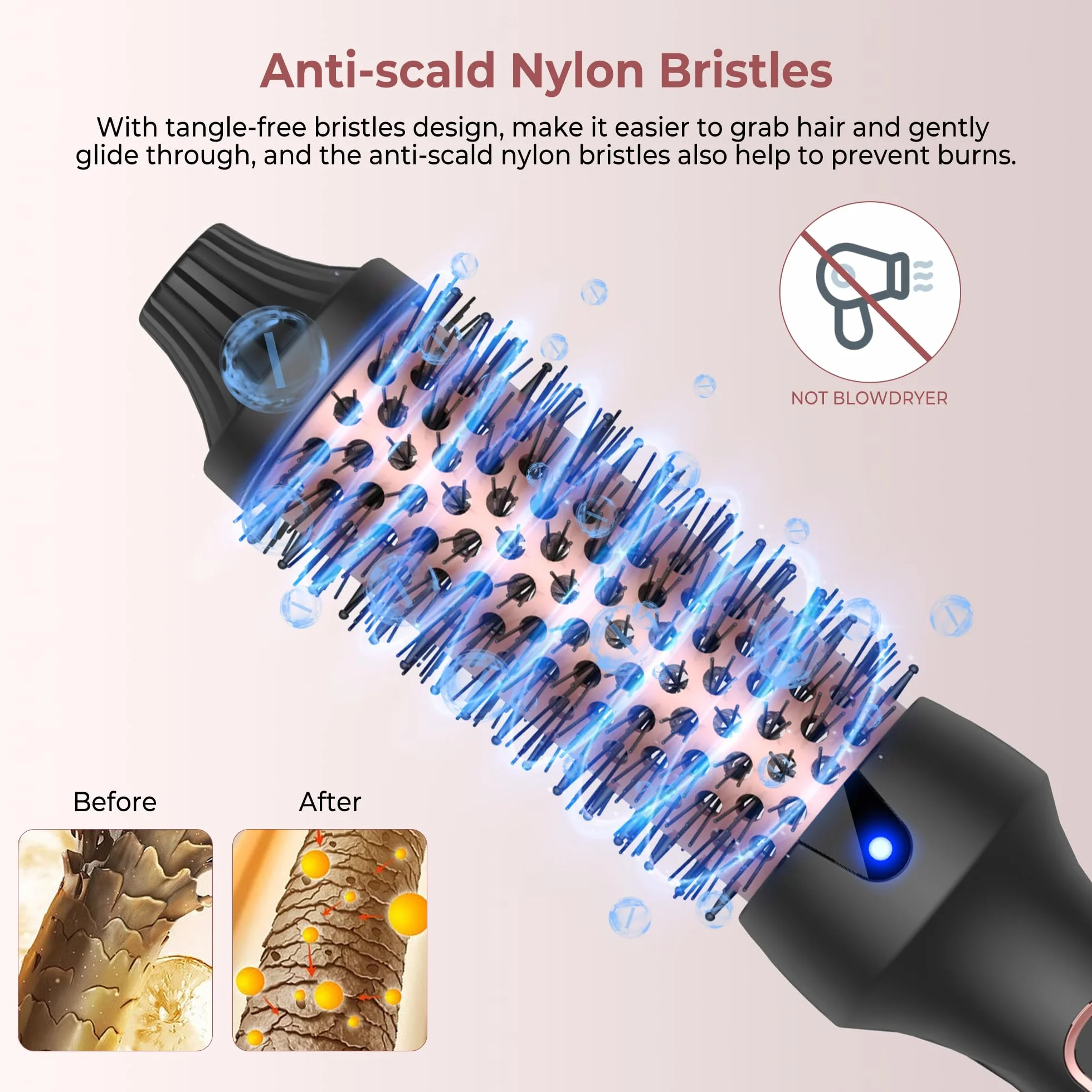 UKLISS Ionique Brosse Chauffante Coiffante Thermal Brush Écran LCD Double PTC Fer à Friser Peigne Chauffant Brosse Lissante pour Cheveux Boucleur Cheveux Lisseur Cheveux, 120-200℃, 38MM