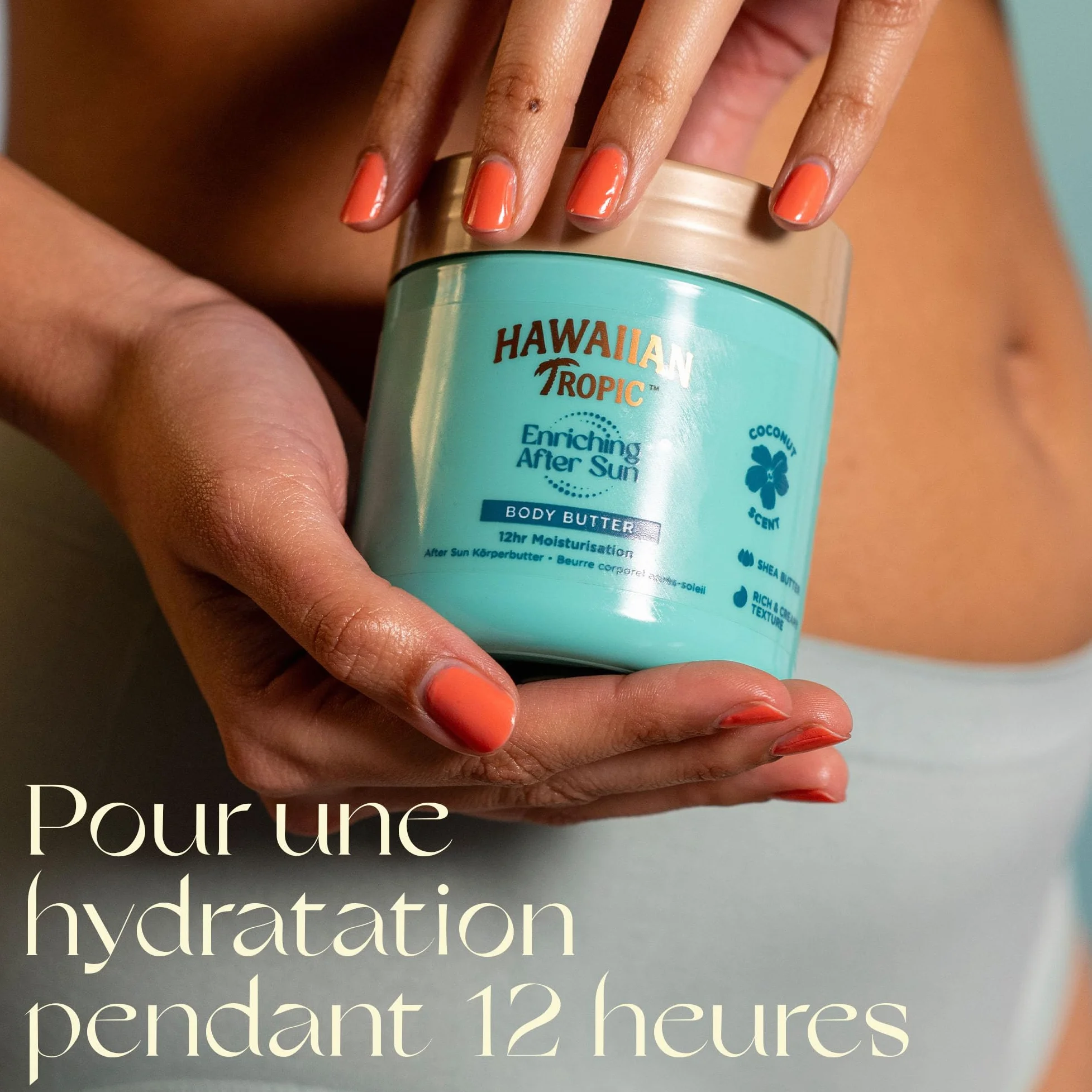 Hawaiian Tropic Beurre Corporel Après-Soleil Enrichissant 250 ml, Hydratation 12 Heures, Beurre de Karité, Parfum Noix de Coco, Végan