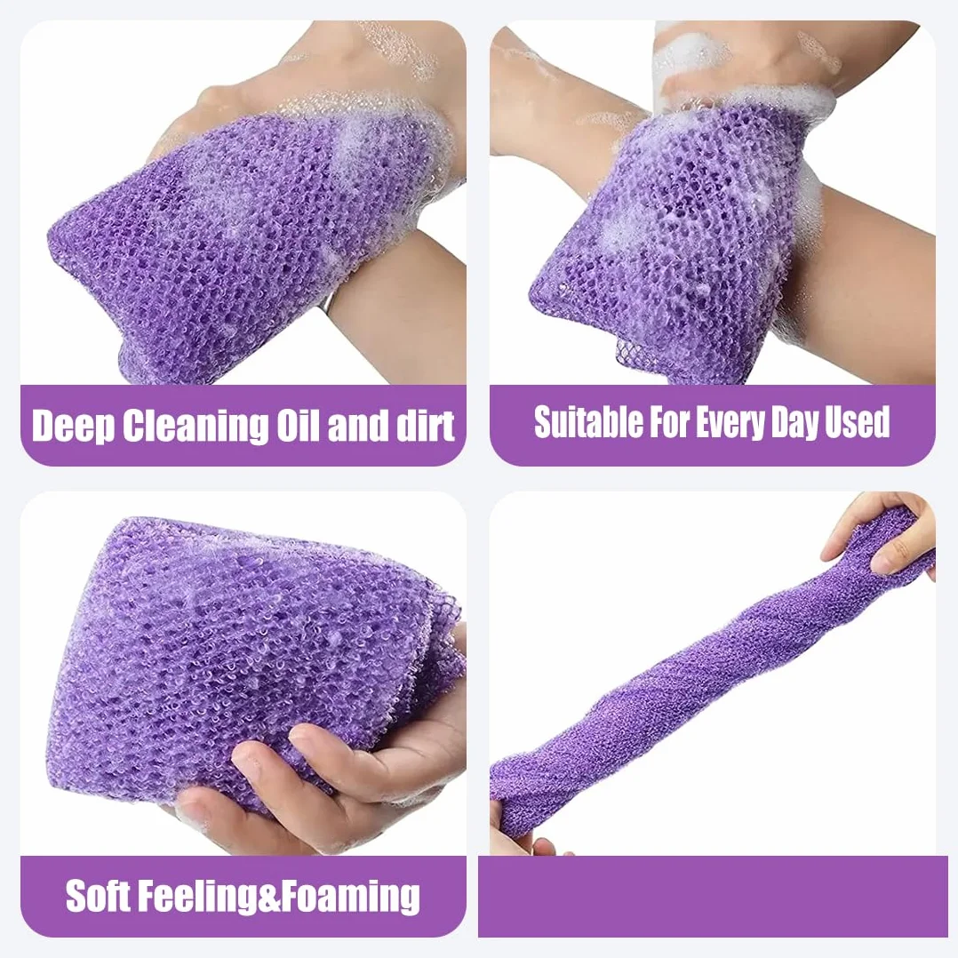 Filets Exfoliants pour le Corps 2 Pièces Éponge Douche Nylon Maille 20x65cm Rose et Violet