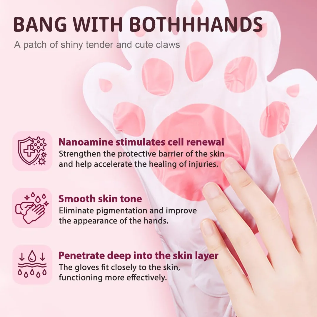 GXGM Masque Mains Chat Hydratation Intense Niacinamide Lait de Chèvre Éclaircit Uniformise Teint Soins Mains Séches Gercées