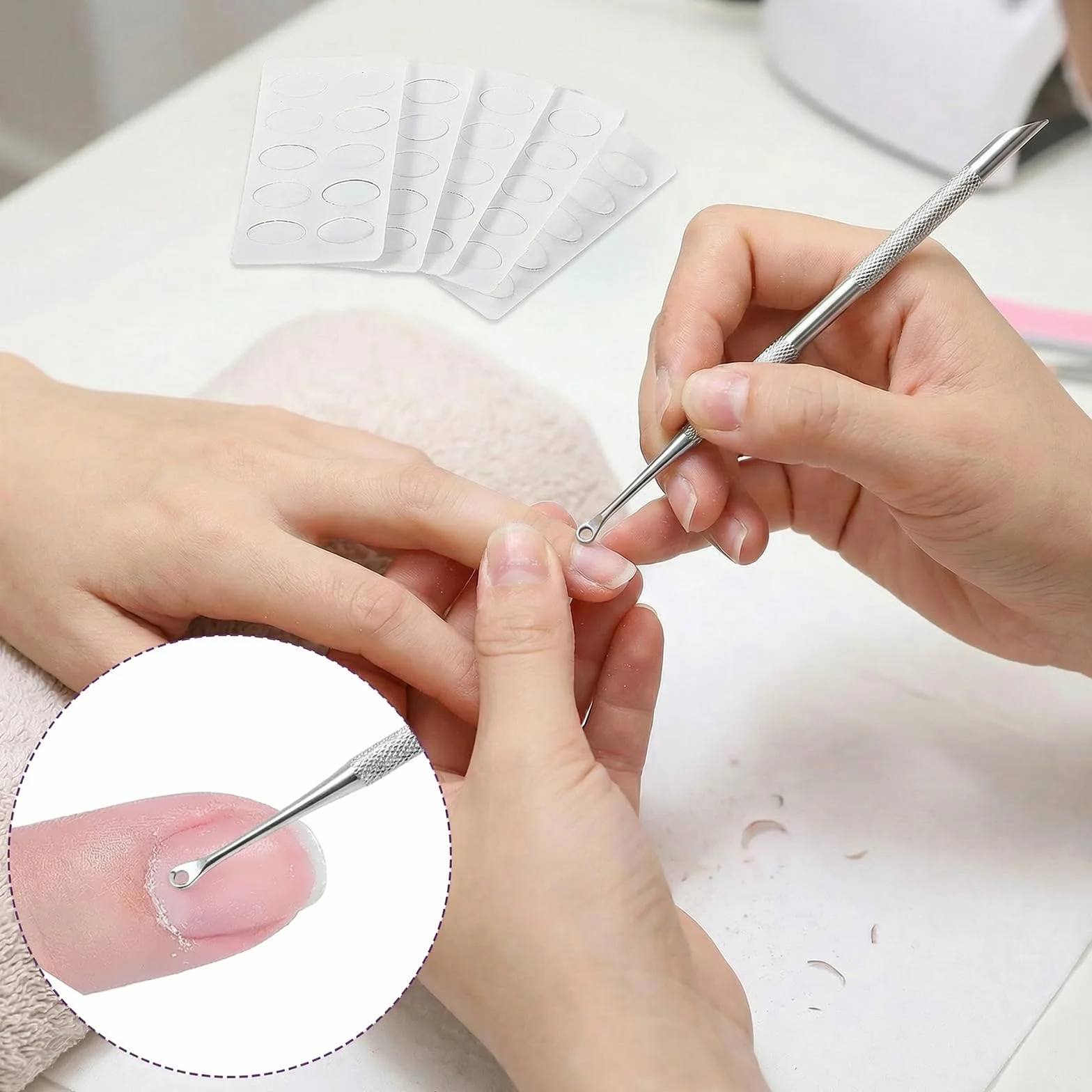 TIESOME Repousse-cuticules double extrémité avec 10 feuilles papier de verre dissolvant vernis à ongles outil professionnel manucure pédicure argenté