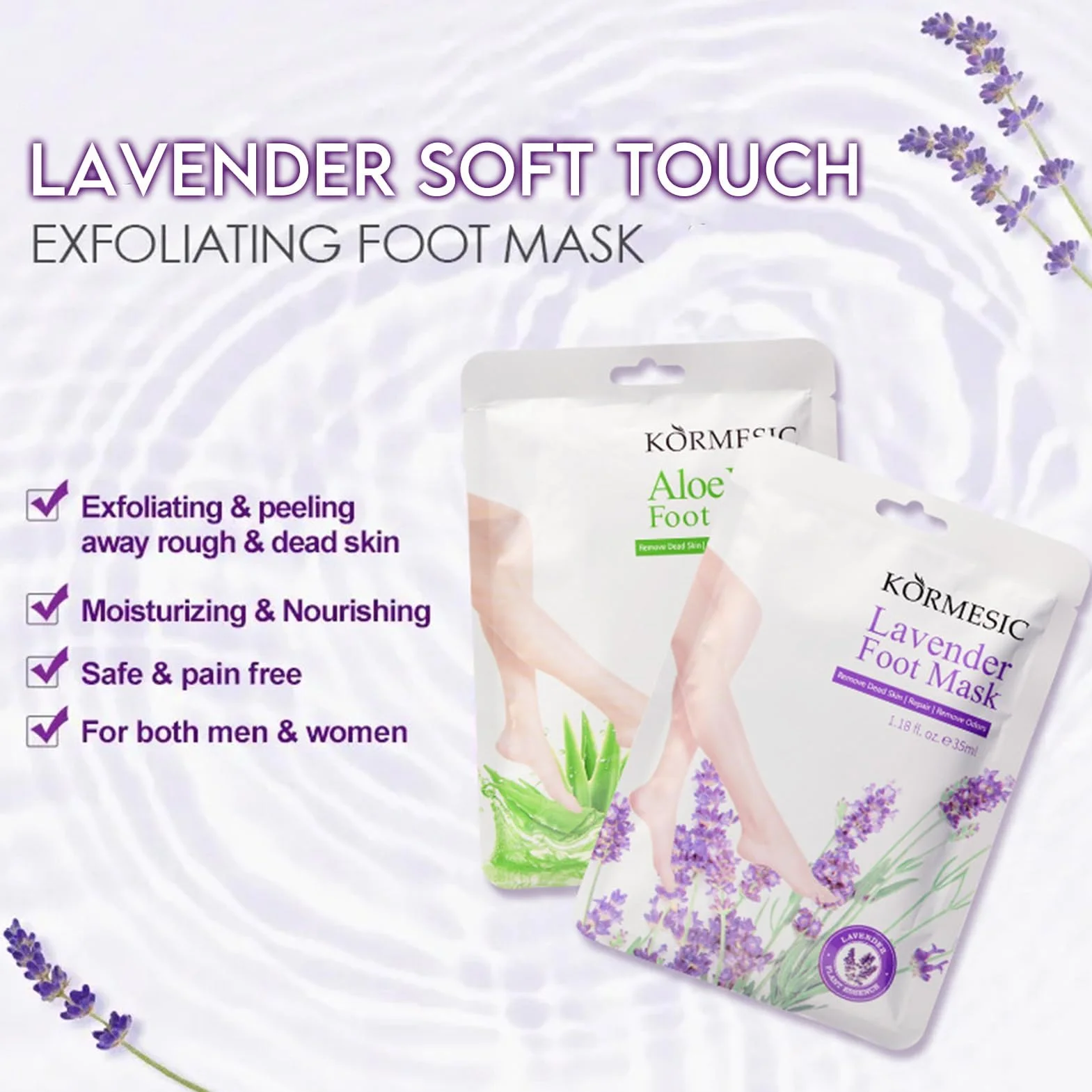 Masque hydratant pour les pieds, soin des pieds secs et fendillés, 6 paires aloe vera lavande
