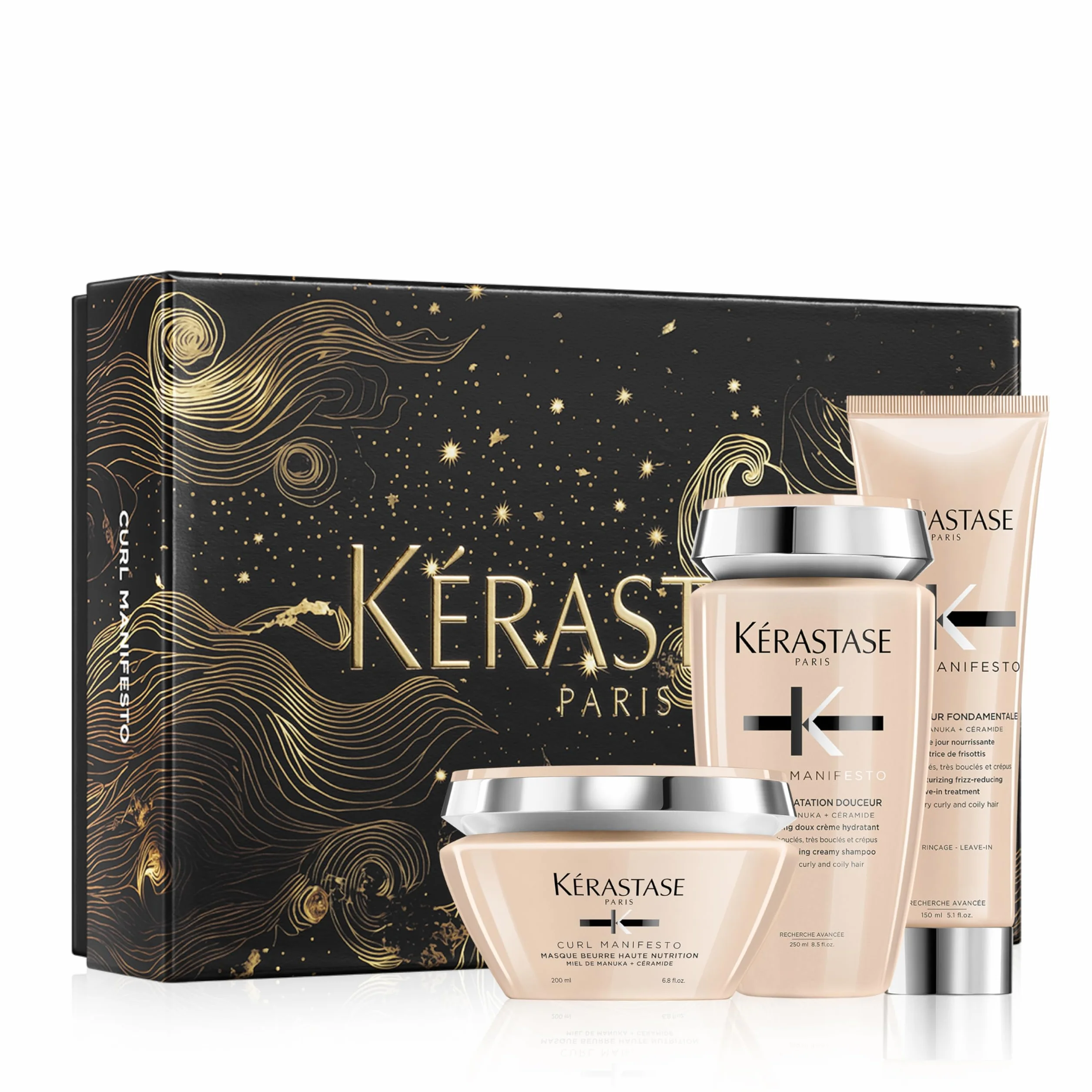 KÉRASTASE Curl Manifesto Coffret Bain Hydratation Douceur Masque Beurre Haute Nutrition Crème de Jour Fondamentale Miel de Manuka Céramide Cheveux Bouclés Frisés Crépus