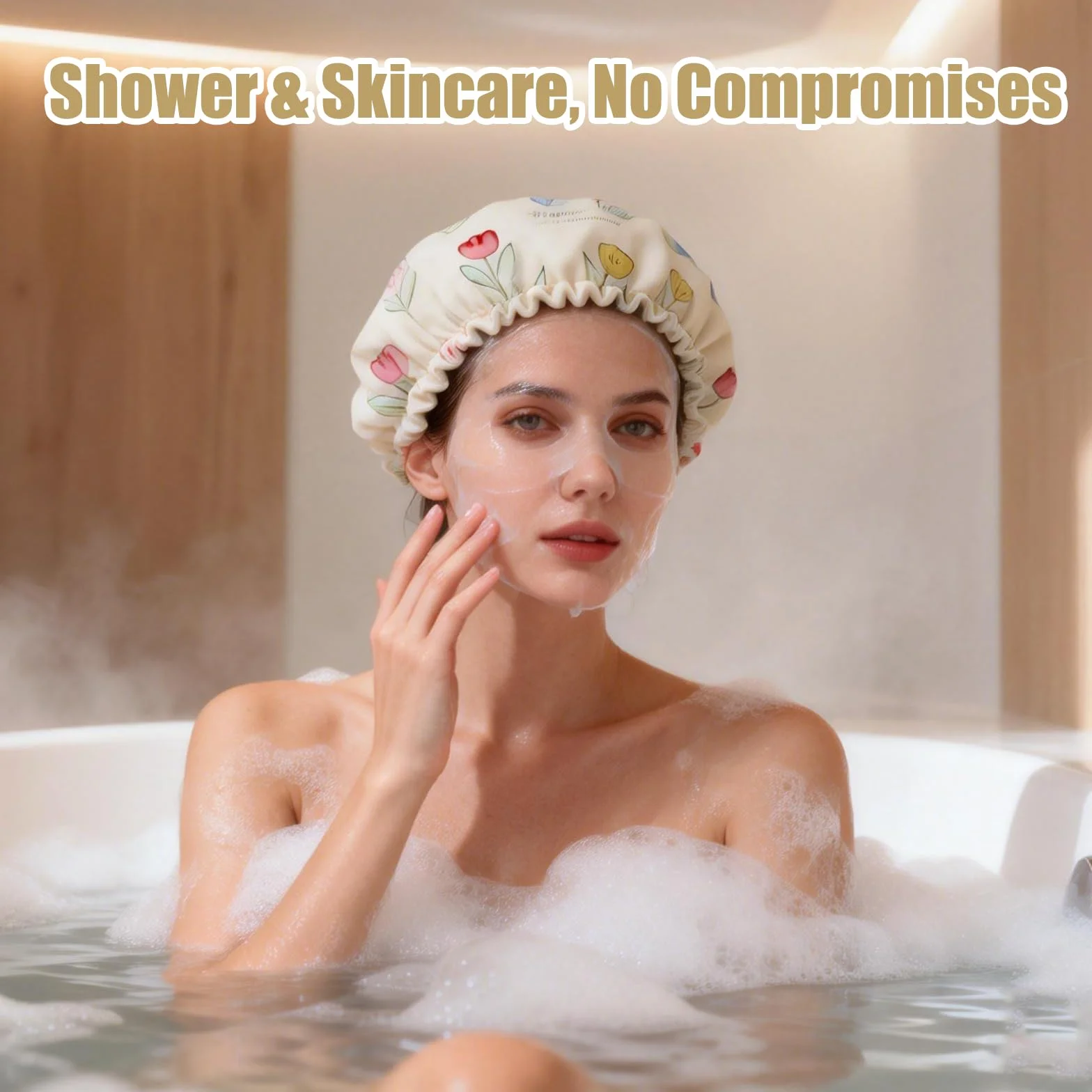 Bonnets de douche imperméables double couche lot de 2 réutilisables élastiques