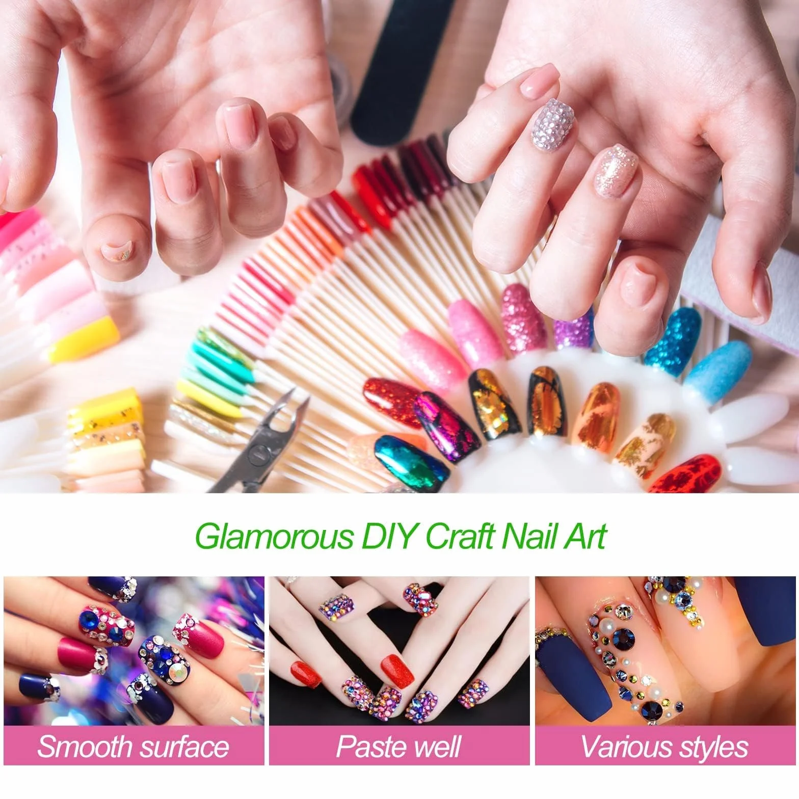 Sularpek 2300 Pcs Strass Visage Autocollants Auto-Adhésifs Colorés Lumineux Nail Art
