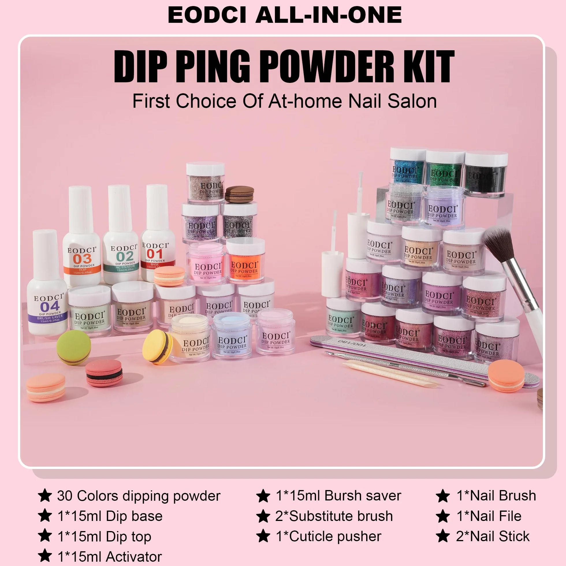 EODCI Kit de démarrage poudre de trempage 30 couleurs paillettes base activateur couche finition manucure française