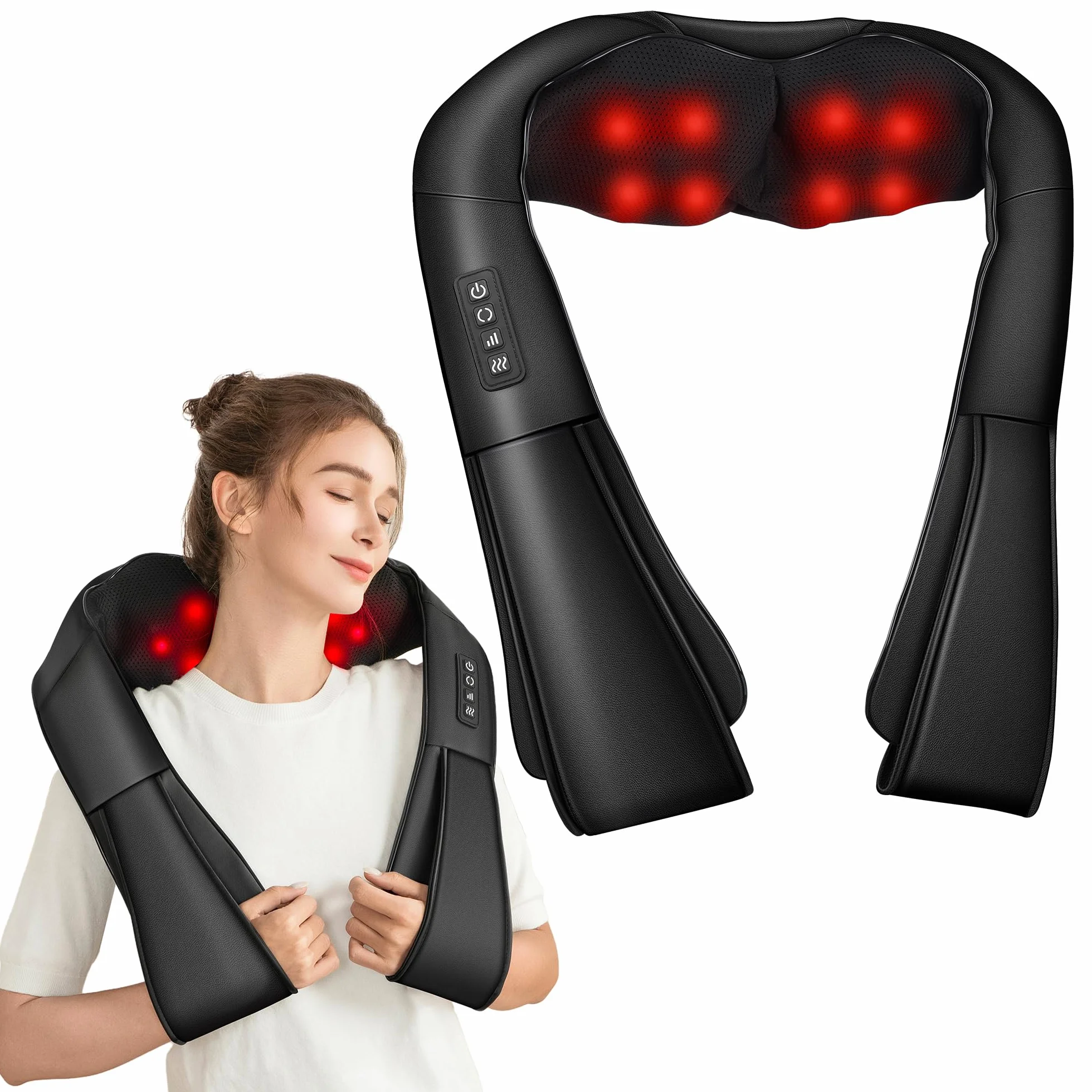 Brelley Masseur Dos et Cervicales Thermique 3D, Cuir Pu, Cadeaux Hommes Femmes