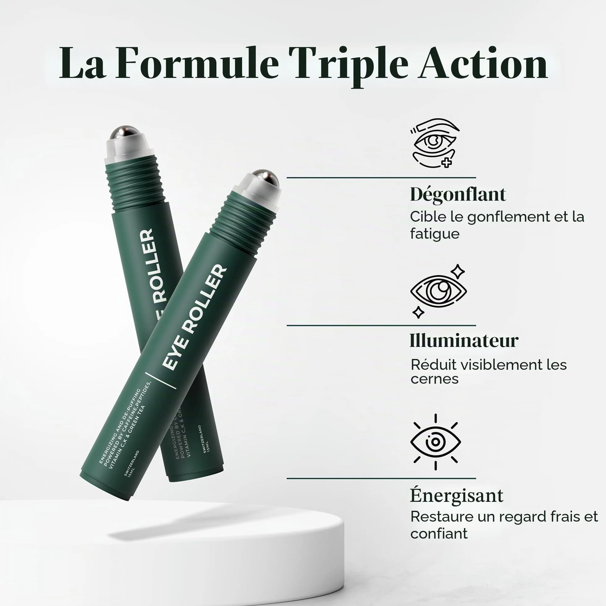 Wolf Project Rouleau sous les yeux Sérum énergisant caféine vitamine C peptides cernes poches ridules rides Crème éclaircissante gel