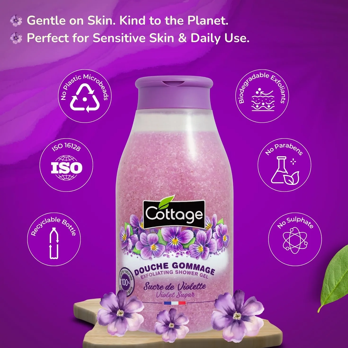 Cottage Douche Gommage Sucre de Violette Grains Exfoliants 100% Naturels