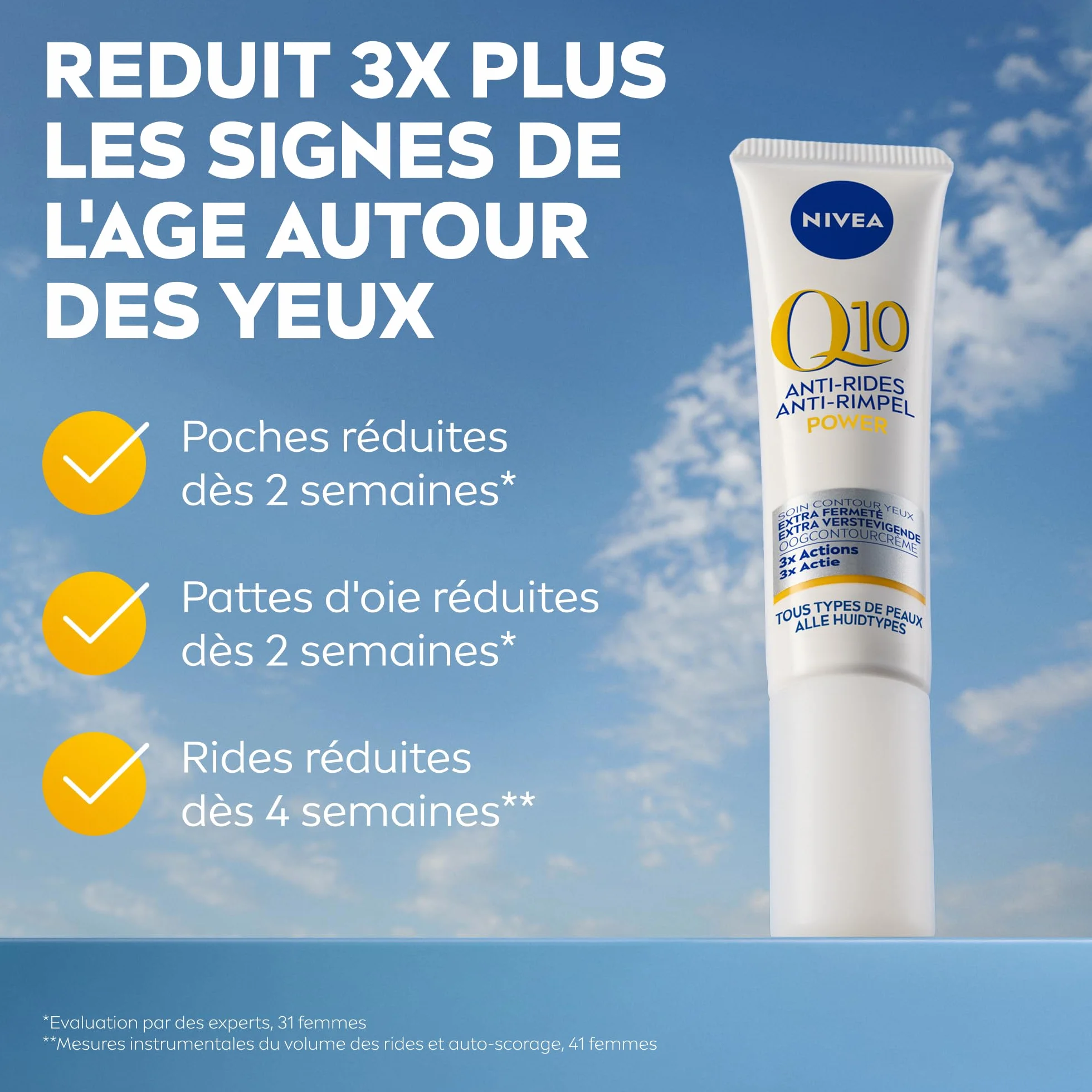 NIVEA Q10 Power Soin Contour des Yeux Anti-Rides Q10 Pur Acide Hyaluronique Anti-Âge Anti-Cerne 15ml