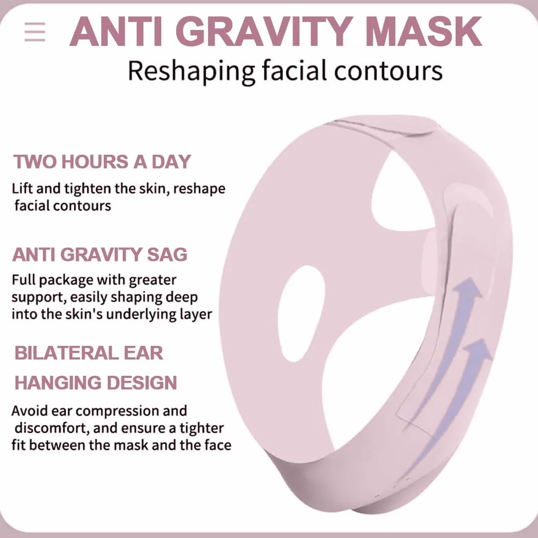Masque Visage Liftant Réutilisable en Forme de V, Raffermissant Anti-Affaissement, Rose