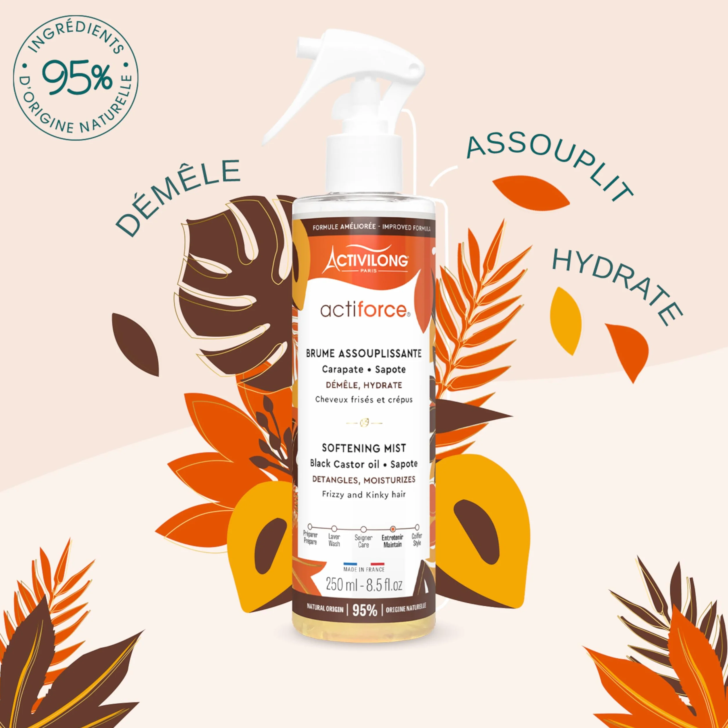 Activilong Brume Assouplissante Actiforce Cheveux Frisés Crépus Assouplit Démêle Hydrate 250ml