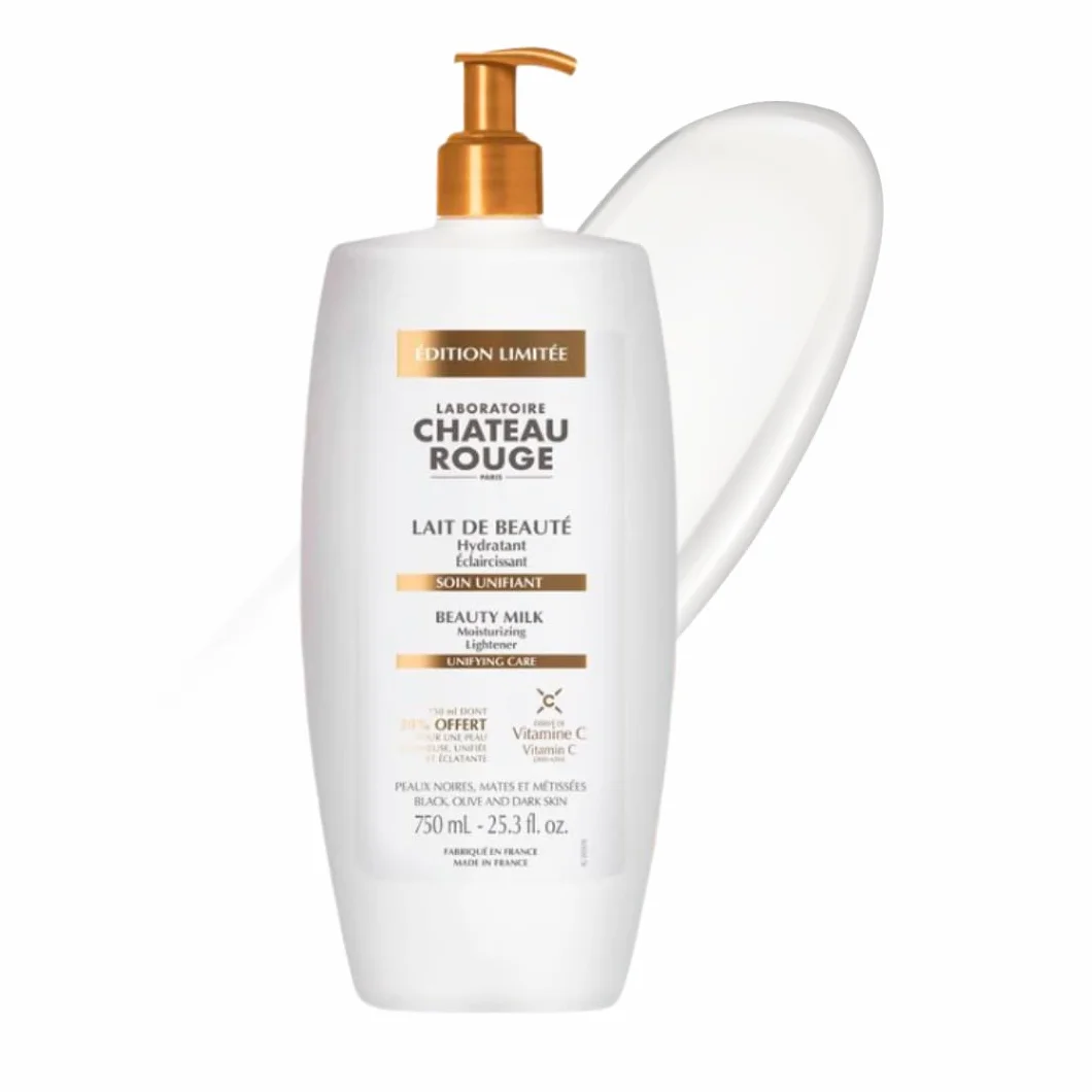 LABORATOIRE CHÂTEAU ROUGE Lait de Beauté 750ml – Soin Corps Hydratant, Unifiant et Éclaircissant à la Vitamine C – Peau Lumineuse, Unifiée et Éclatante – Peaux Noires, Mates et Métissées