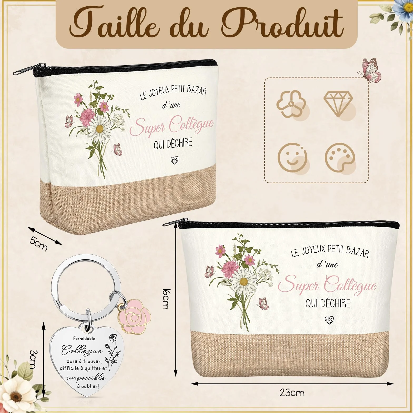 Blulu Trousse à Maquillage Porte-Clés Cadeau pour Collègue de Travail Femme Adieu Départ Retraite Anniversaire