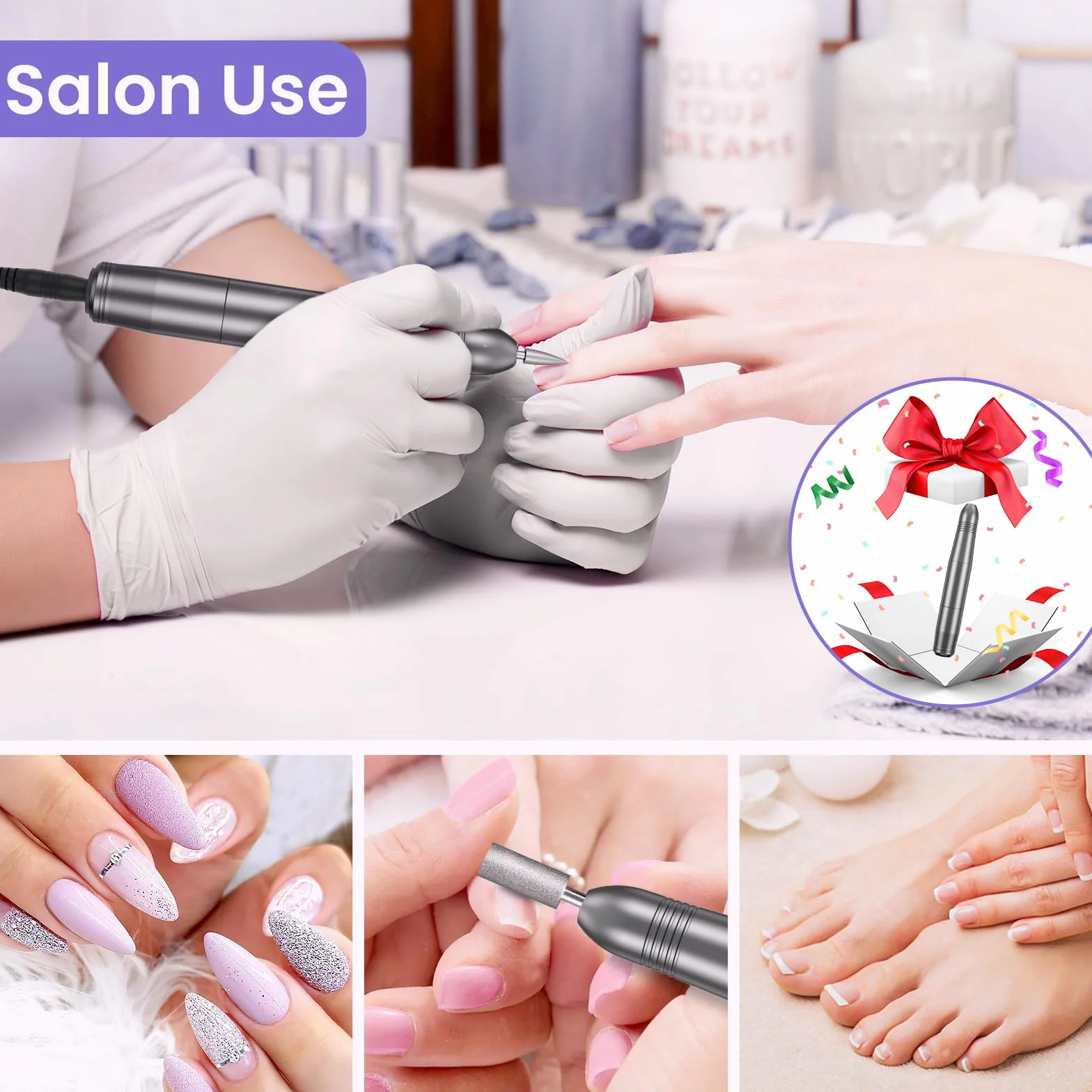 Ponceuse pour Ongles Professionnel, Lime à Ongle Électrique Silencieuse 20000RPM, Kit Manucure Pédicure pour Acrylique et Gel