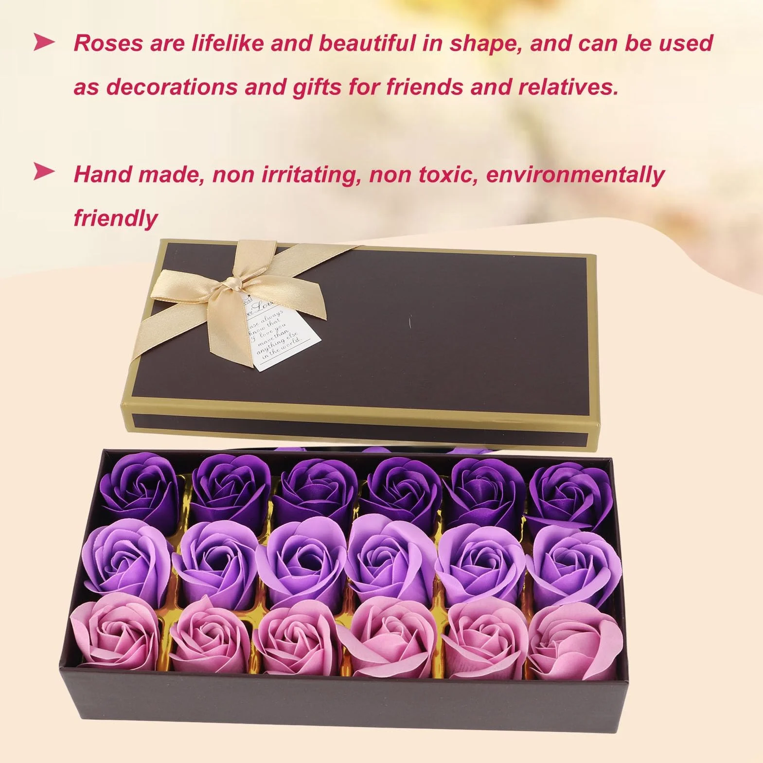 Coffret Cadeau Romantique Savon Rose Dégradé Violet Fait à la Main 18 Fleurs de Jouet