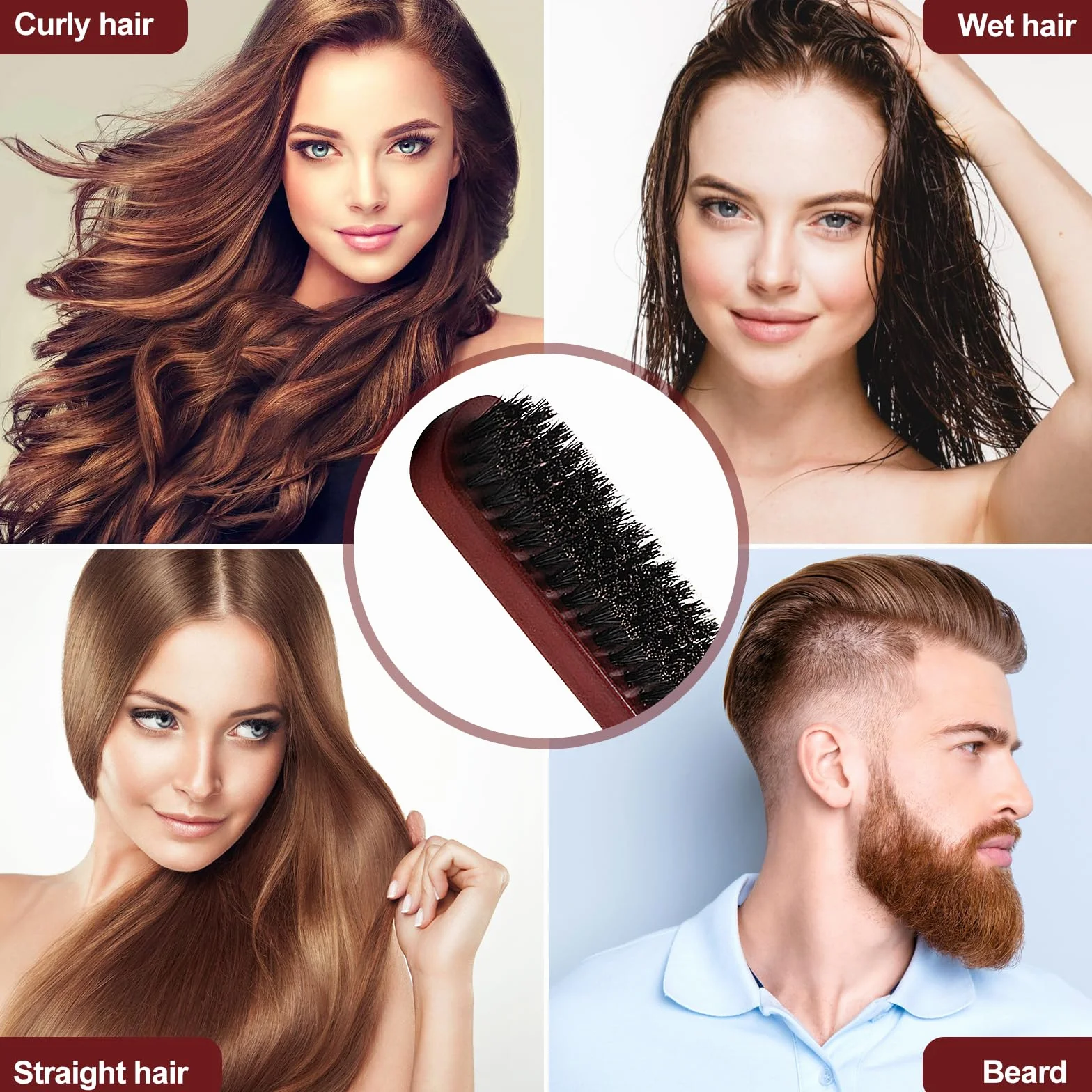 Brosse Poils Sanglier pour Cheveux Épais, Ondulés, Secs ou Abîmés