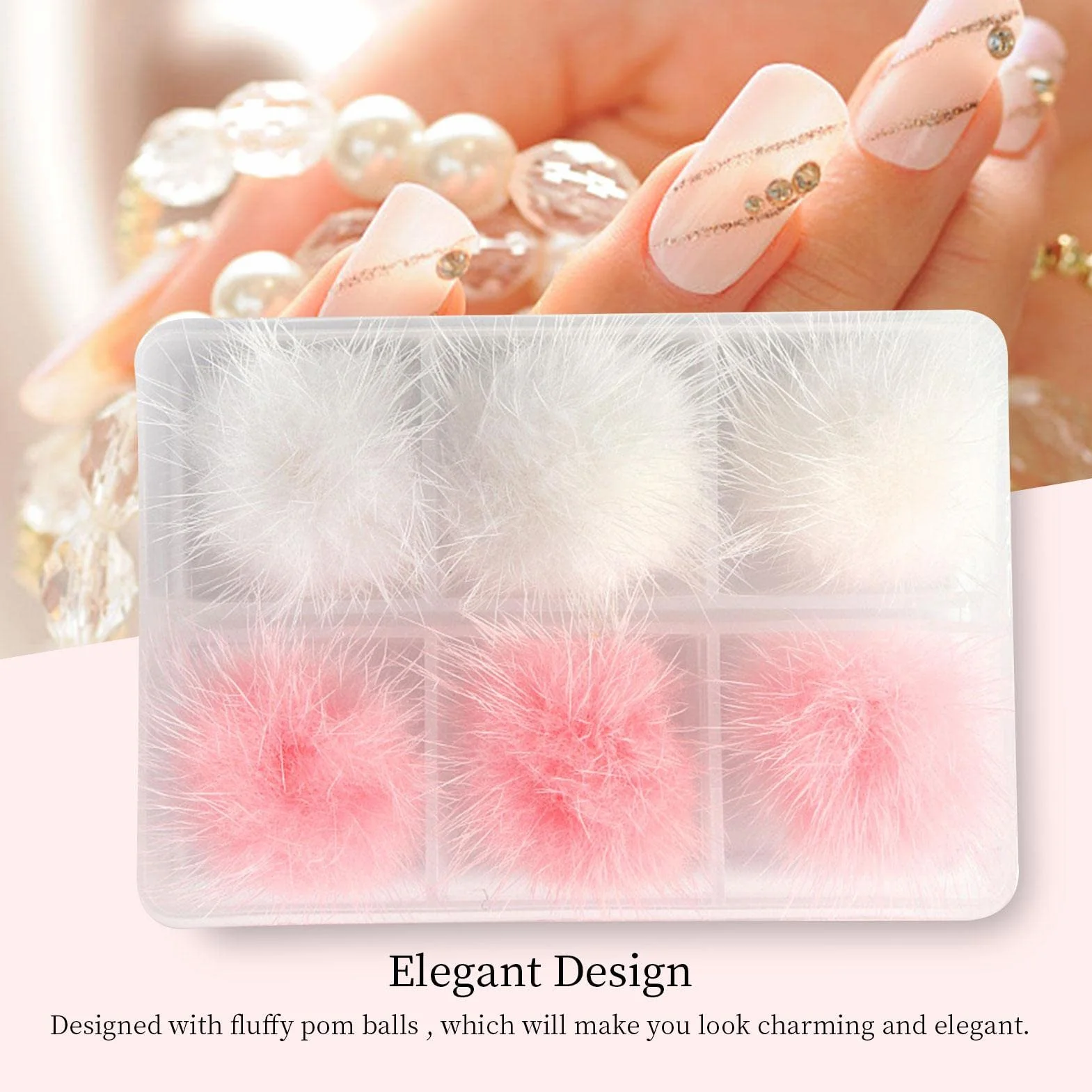 Peluche Pom Balls Nail Art 6pcs Pied Magnétique Amovible Elegant Ongles Manucure