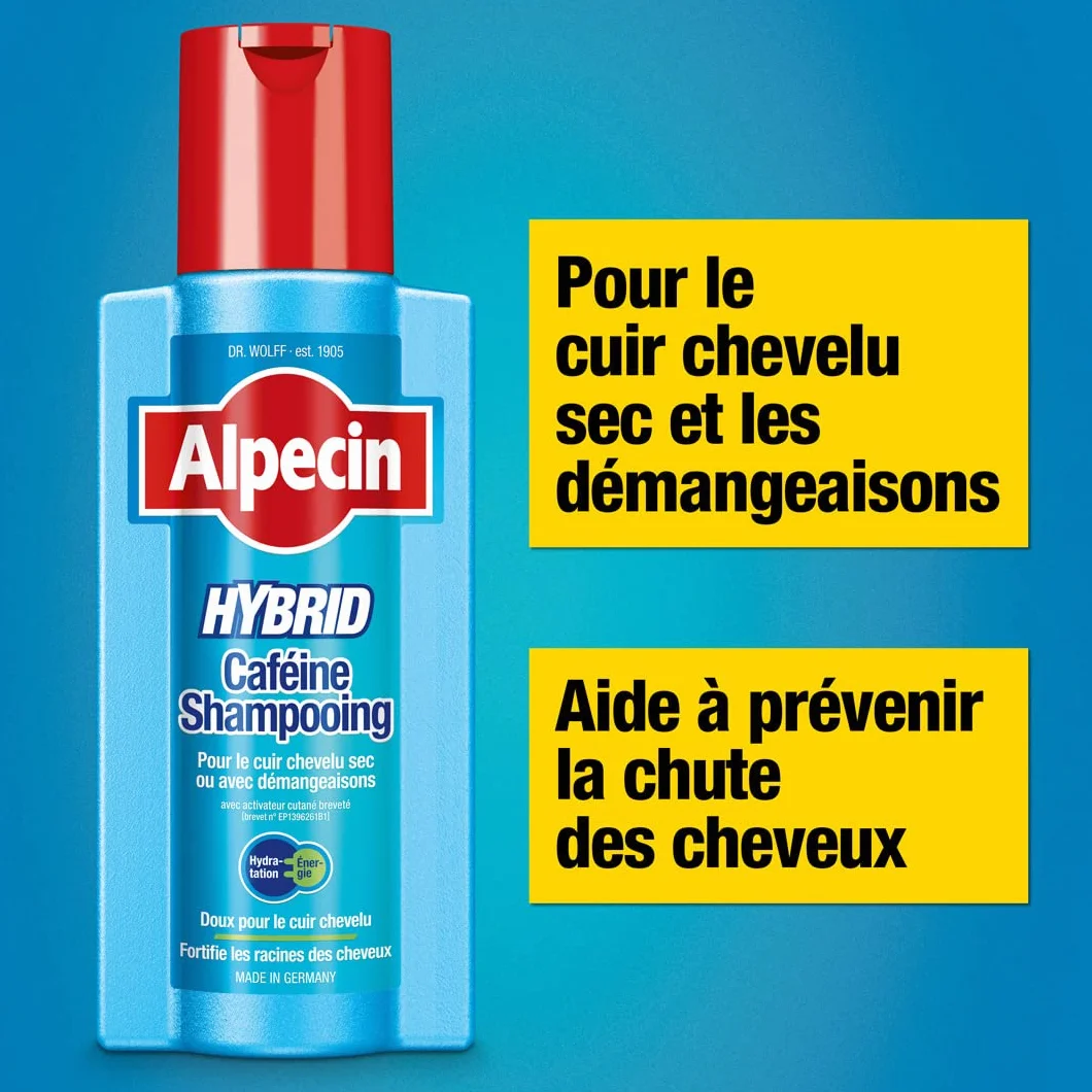 Alpecin Shampooing Hybride à la Caféine 3x250ml | Antipelliculaire | Contre les cheveux secs | Shampooing Homme | Traitement anti-calvitie