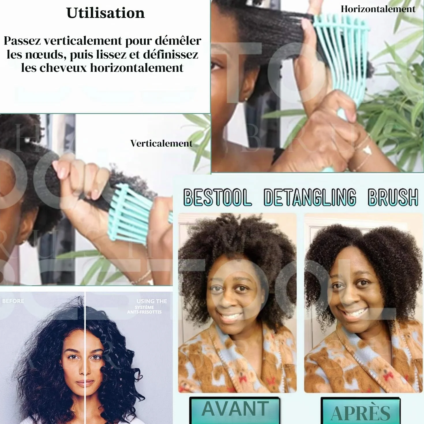 BESTOOL Brosse à cheveux naturels noirs, brosse à démêlage pour cheveux bouclés afro, idéale sur cheveux mouillés ou secs