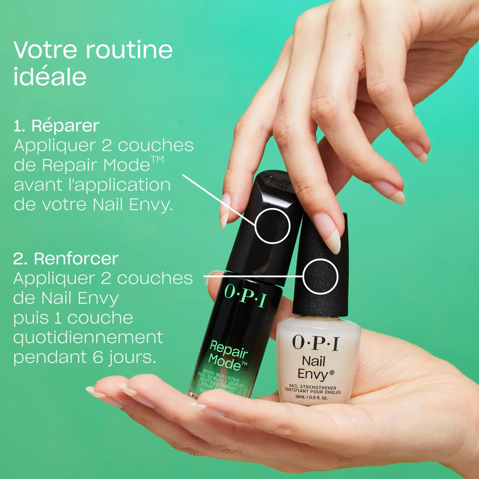 OPI Repair Mode - Sérum Restructurant pour les Ongles fragiles & endommagés - Formule Vegan - Agit en profondeur pour réparer la kératine naturelle des ongles - 9ml Blanc