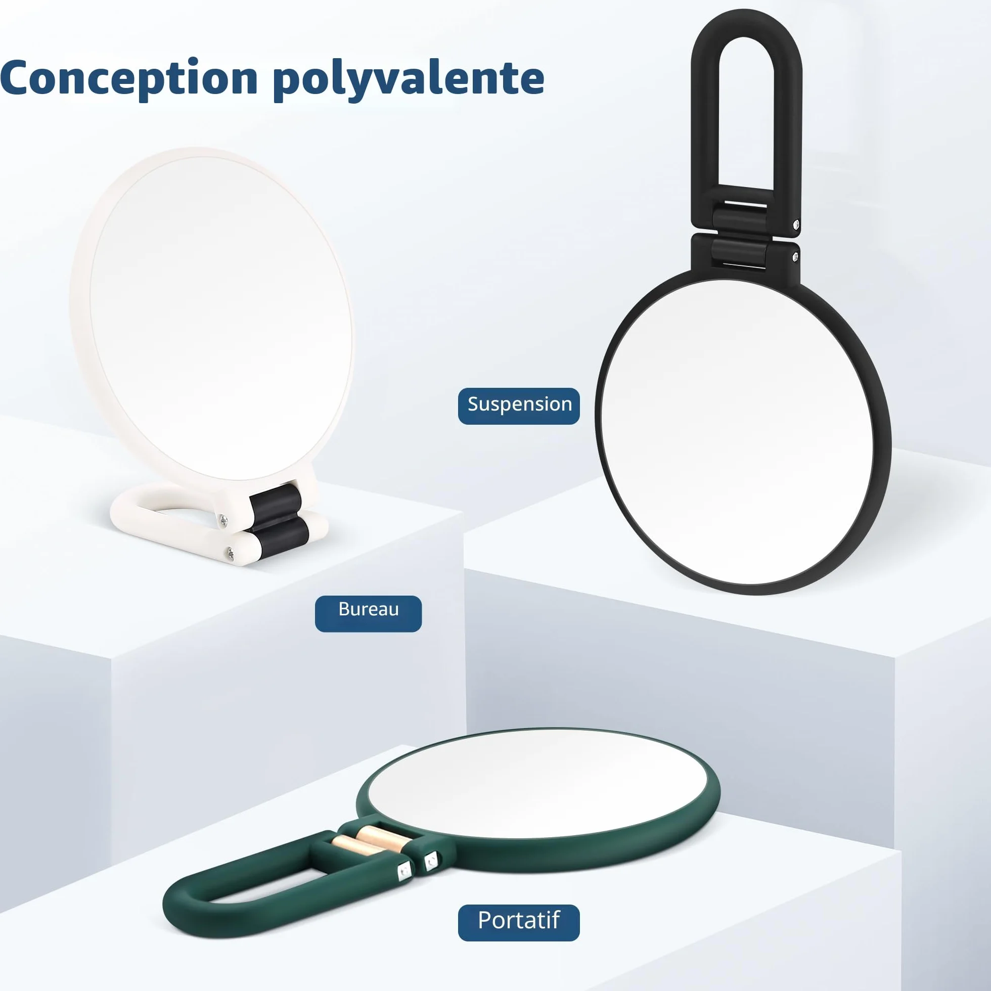 MIYADIVA Miroir grossissant 30X avec poignée - Miroir de Maquillage à Double Face (1X/30X), Pliable & Portable Noir Mat