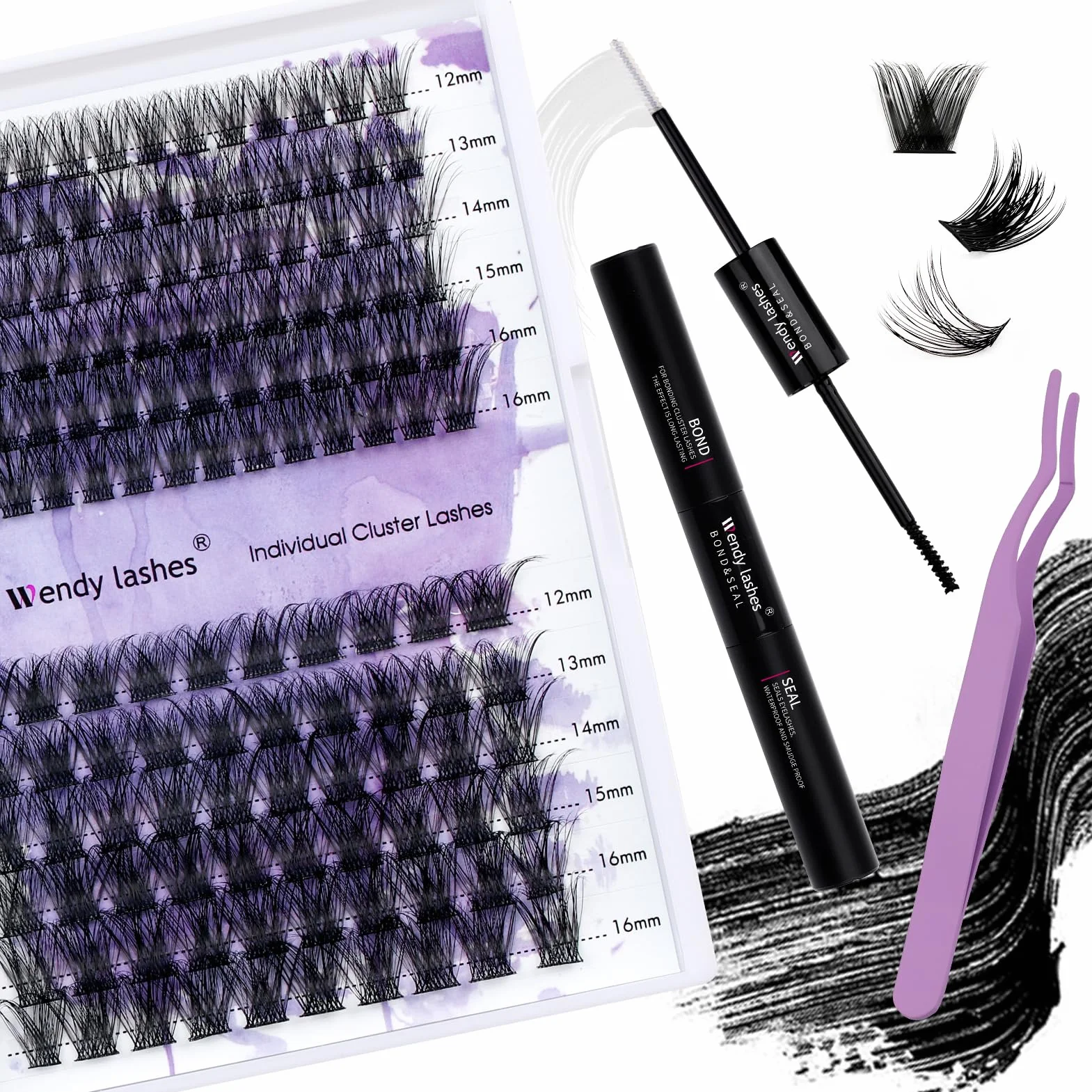 Kit Extension Cils Individuels D Curl 0.07mm DIY Cils Volume Russe Mixte 12-16mm C3+C9-D Bouquet Cluster Lashes