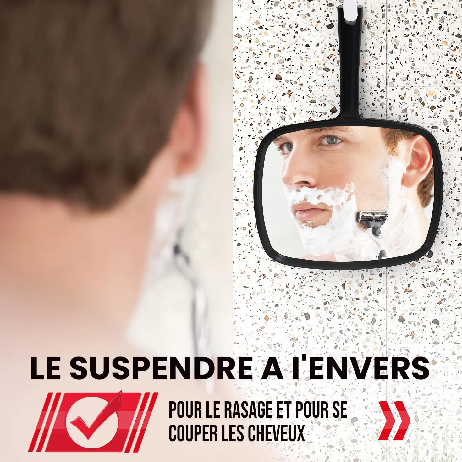 Mirrorvana Miroir à Main 20,3 x 28 cm avec poignée Ergonomique pour Maquillage et Coiffure (Noir)