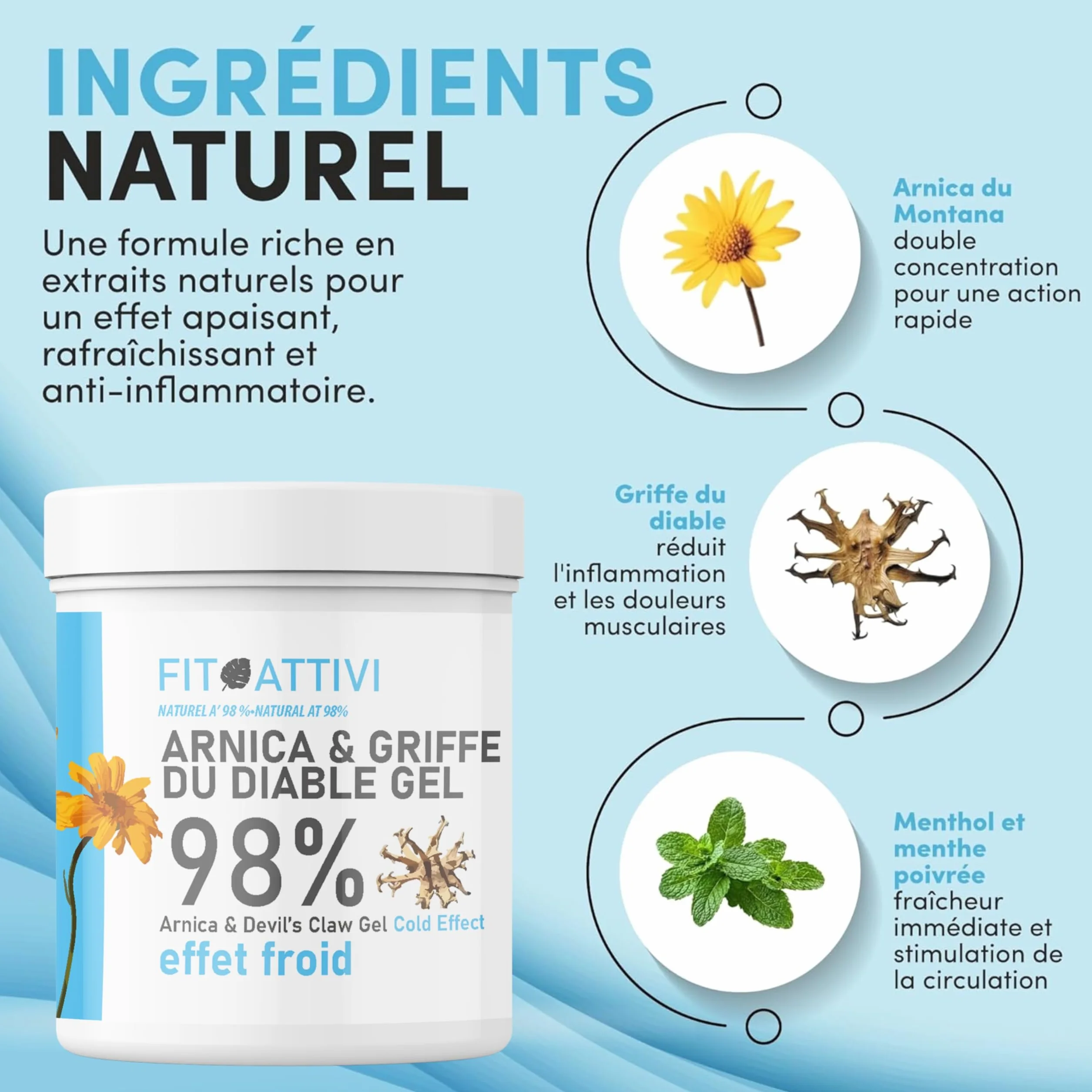 Gel Forte à l'Arnica 98% effet froid 550 ml FITOATTIVI - Gel de massage articulaire BIO