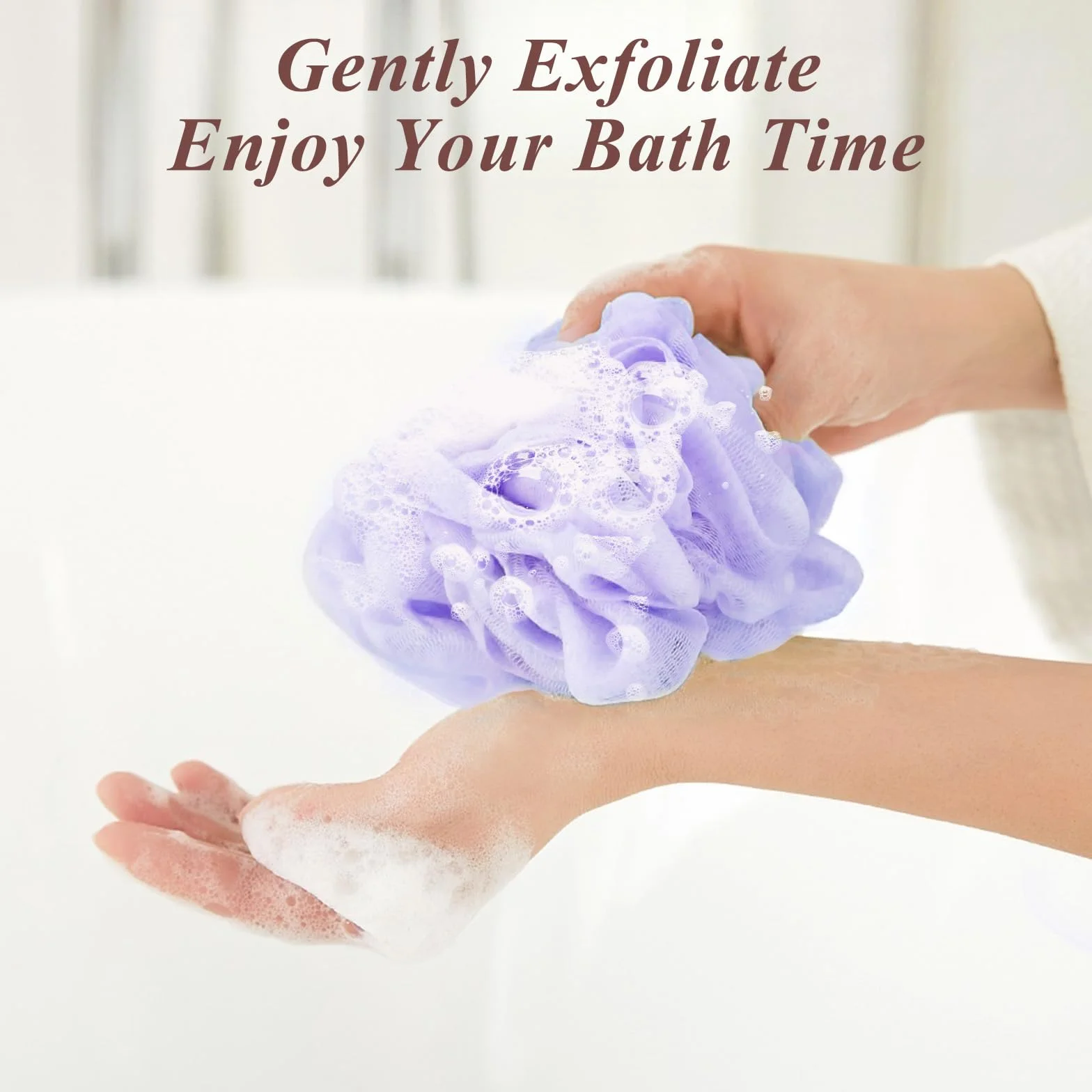 Flintronic 4 Pièces Éponge de Bain Fleur de Douche Recyclées 50g Maille Moussante Lavable Loofah Exfoliant Peau